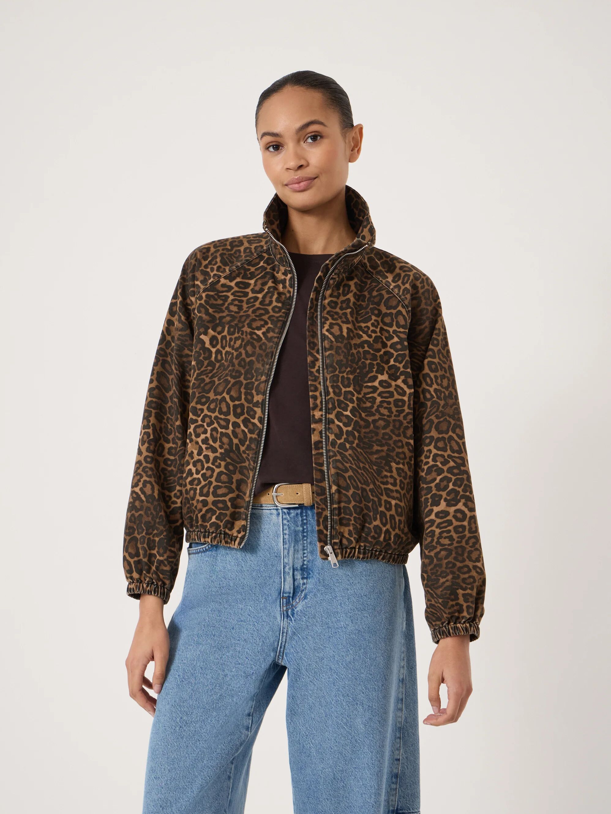 Lumi Funnel Neck Leopard Print Bomber Jacket