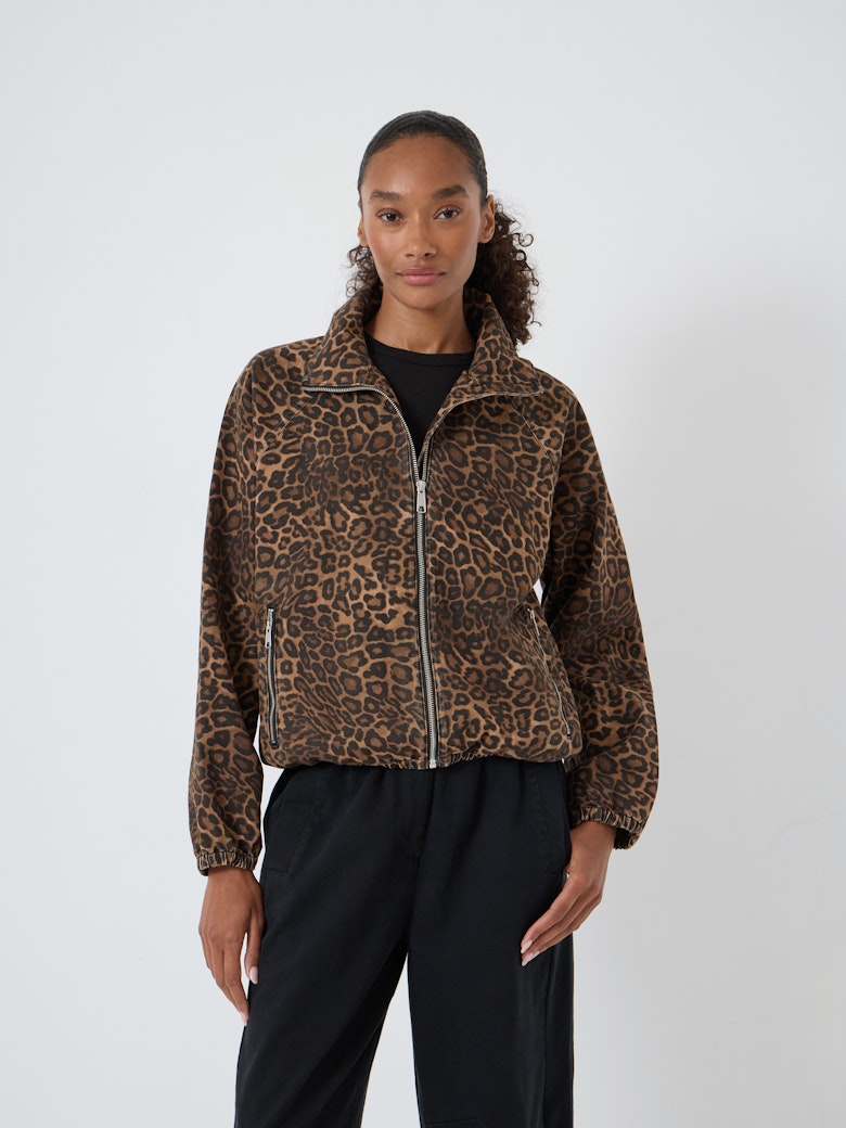 Lumi Funnel Neck Zip Leopard Print Bomber Jacket