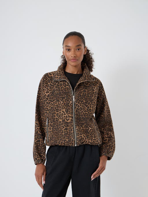 Lumi Funnel Neck Leopard Print Bomber Jacket