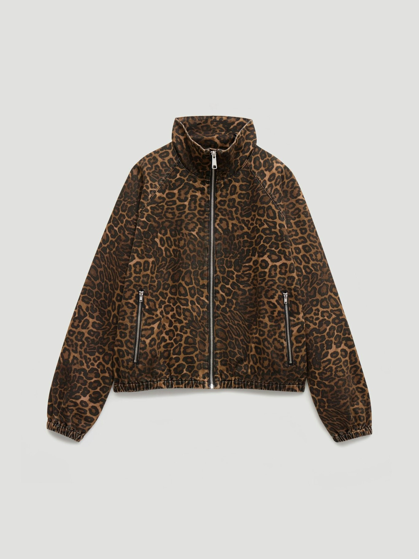 015470-4728-07 Lumi Funnel Neck Zip Leopard Print Bomber Jacket