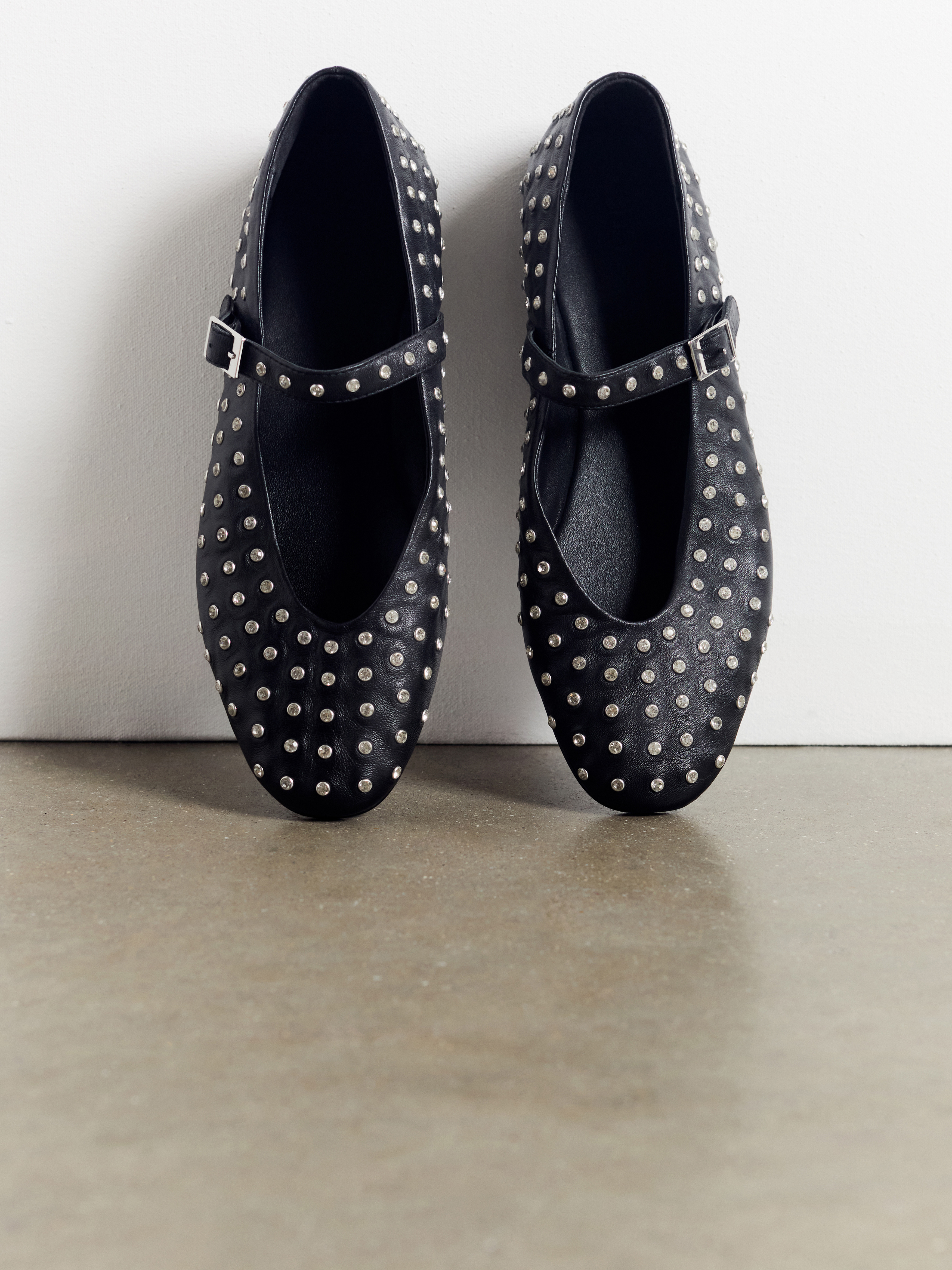 Diamante Studded Leather Mary Jane Flats