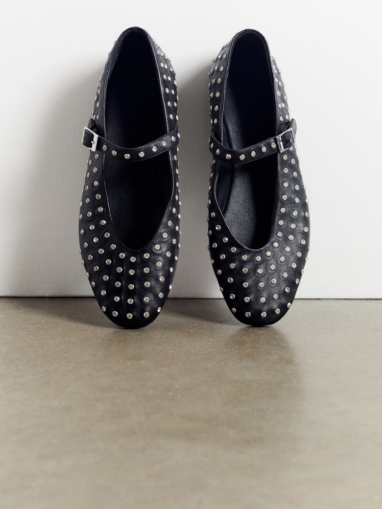 Diamante Studded Leather Mary Jane Flats
