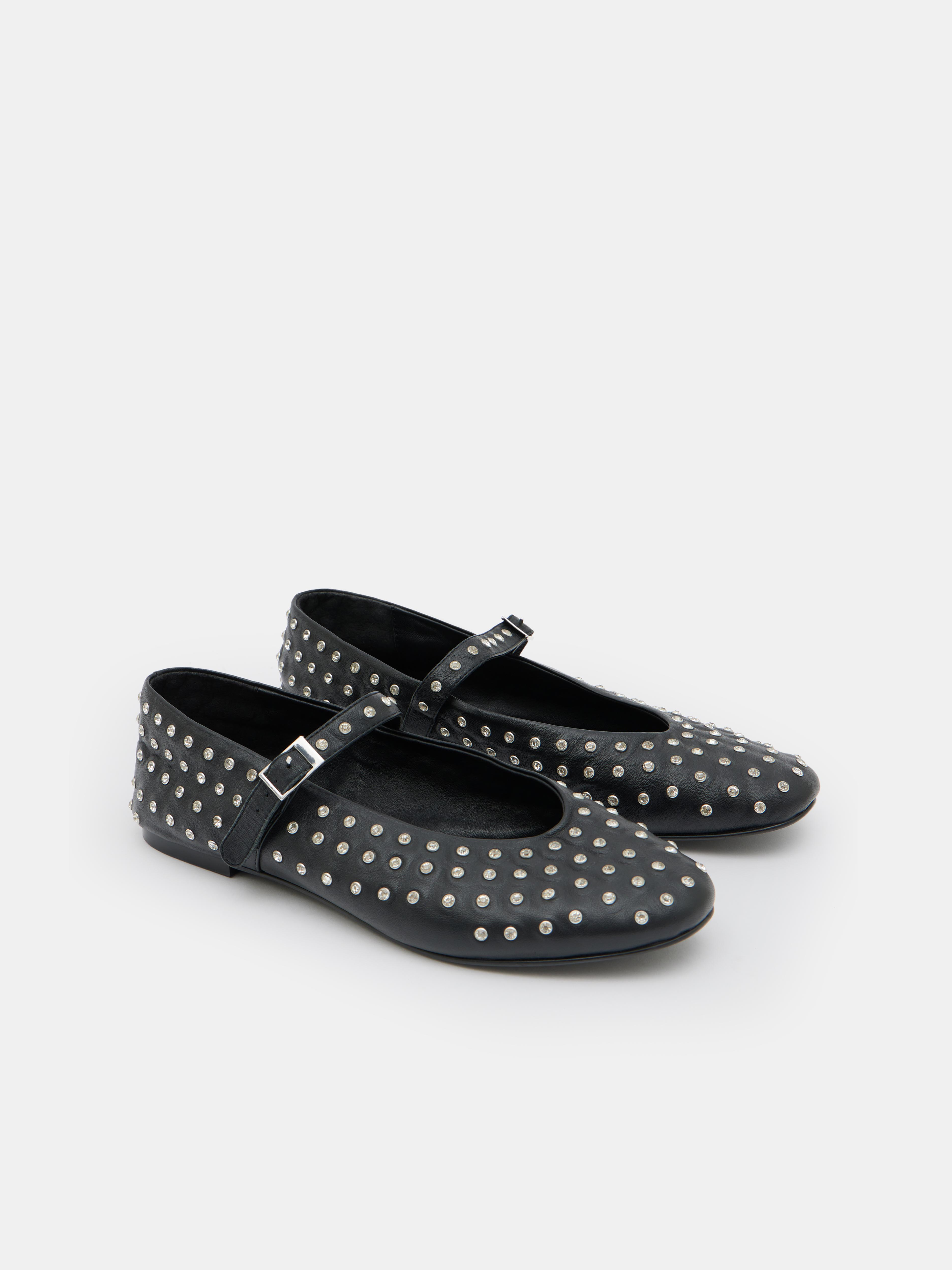 Diamante Studded Leather Mary Jane Flats