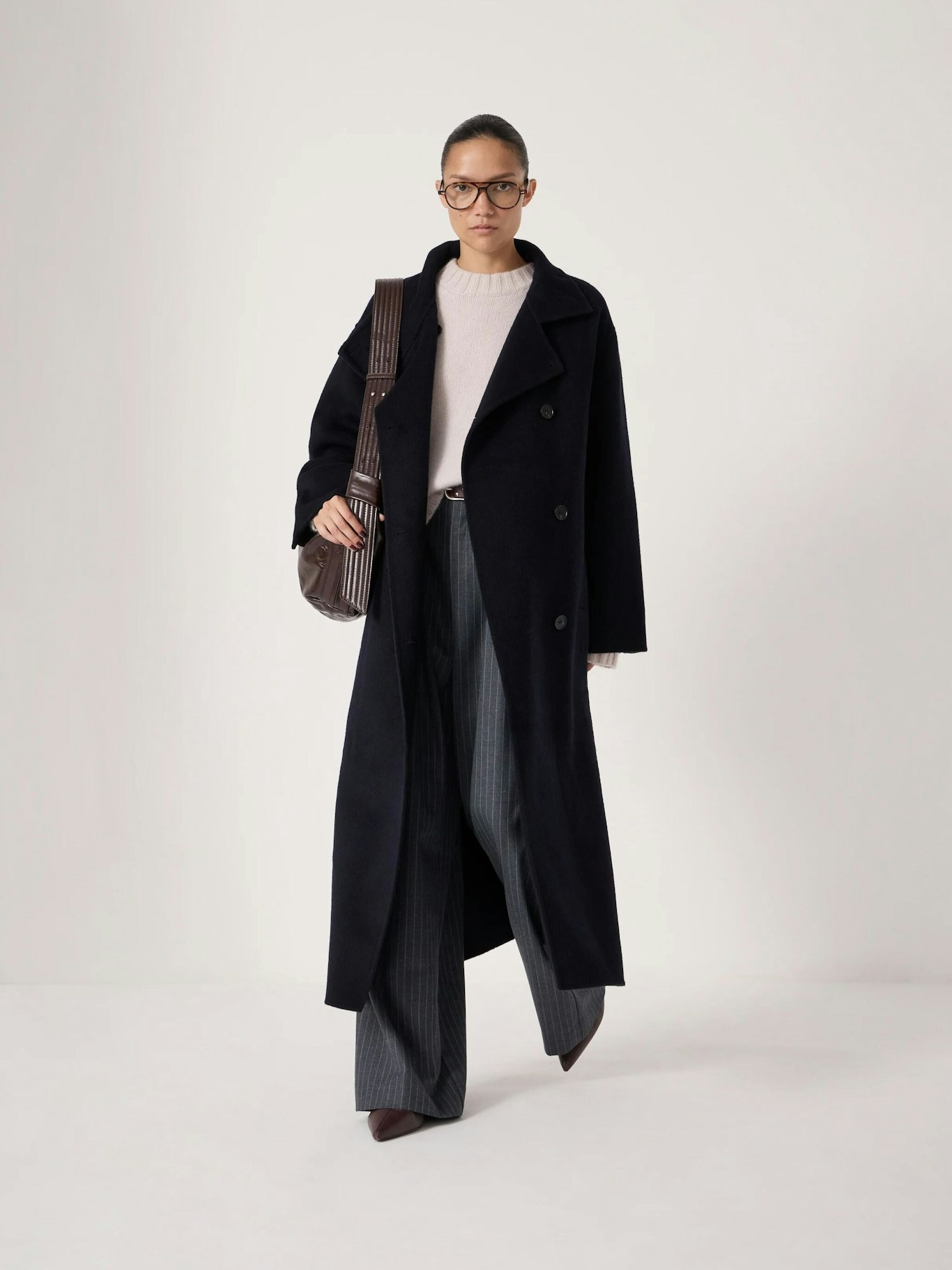 013868-1677-01 Pure Wool Double Faced Funnel Neck Belted Coat