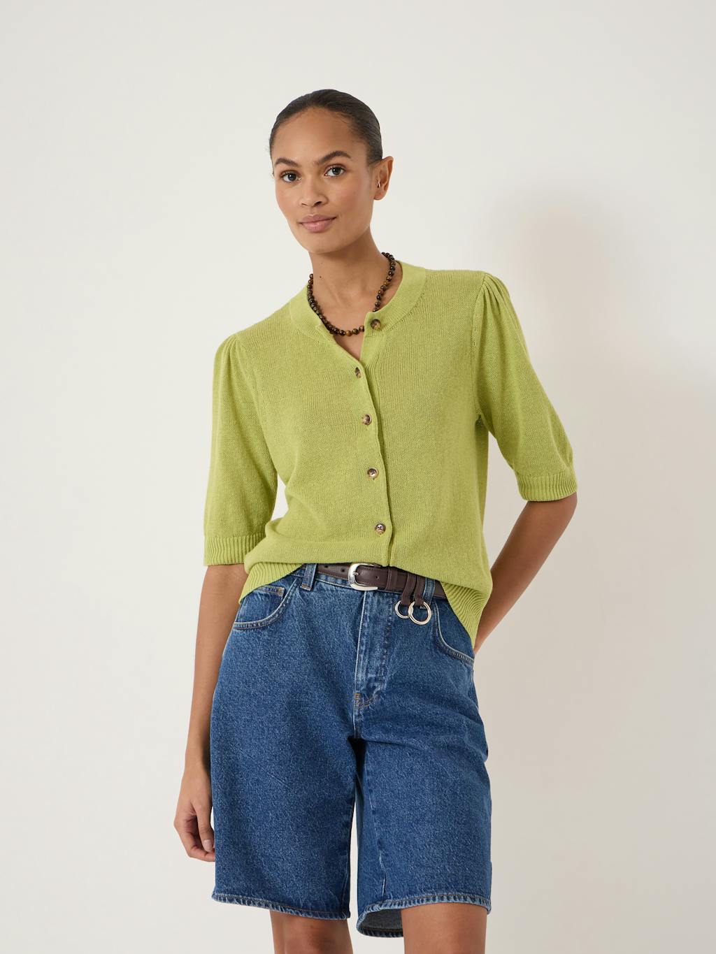 014598-2213-01 Celeste Short Sleeve Linen Blend Cardigan