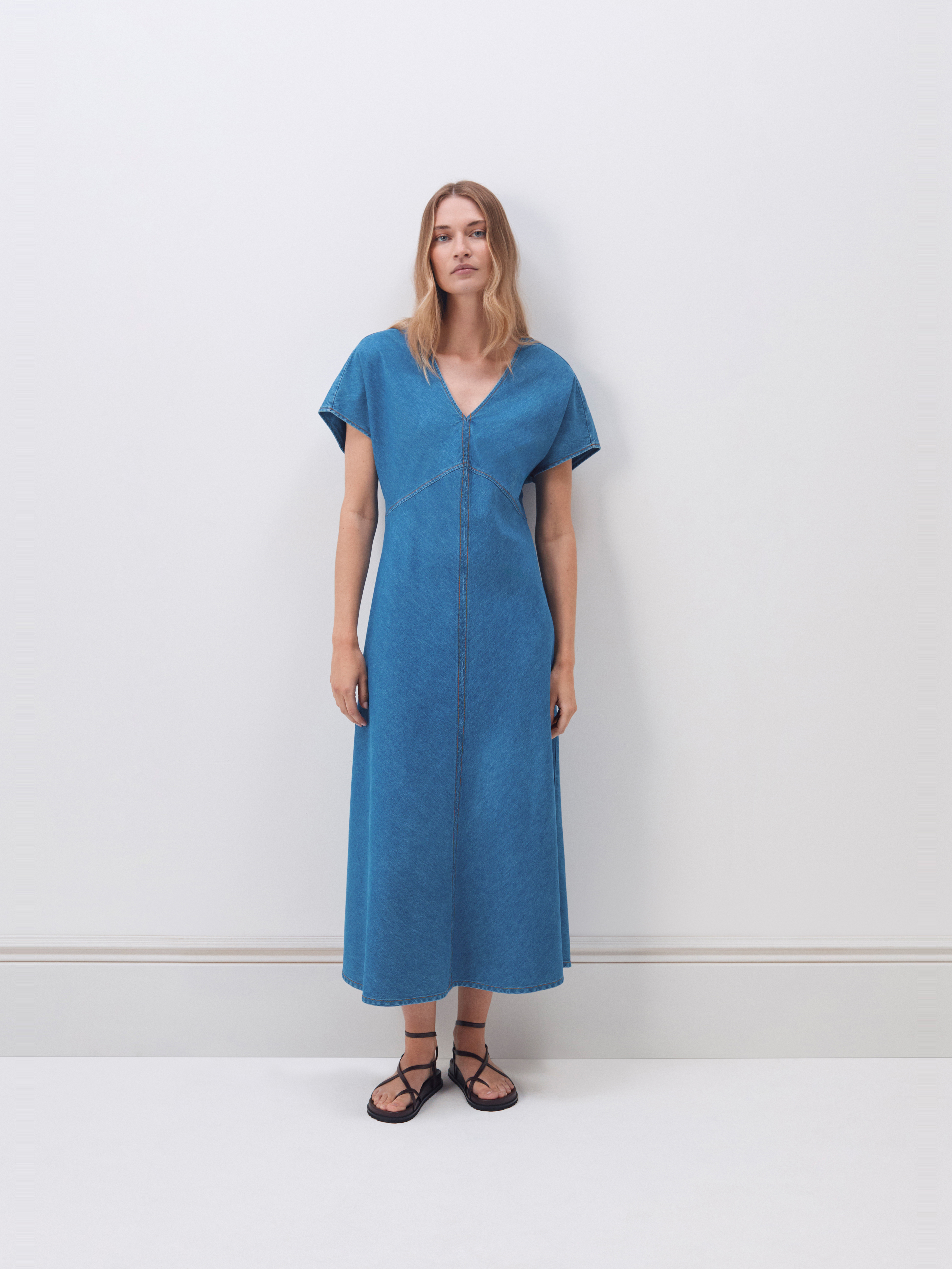 Grace V Neck Denim Dress
