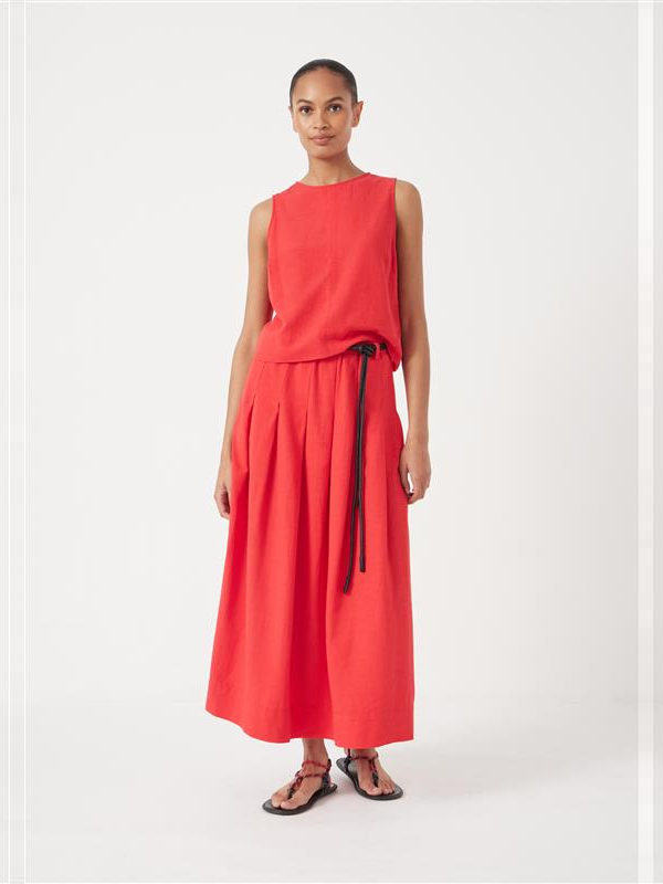 Ivy Pleated Linen Blend Midi Skirt