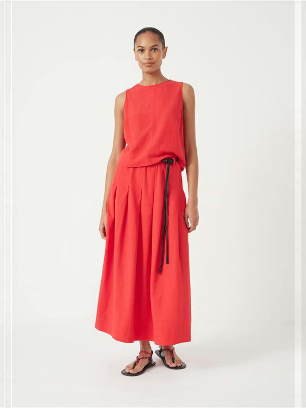 014053-1056-01 Ivy Pleated Linen Blend Midi Skirt