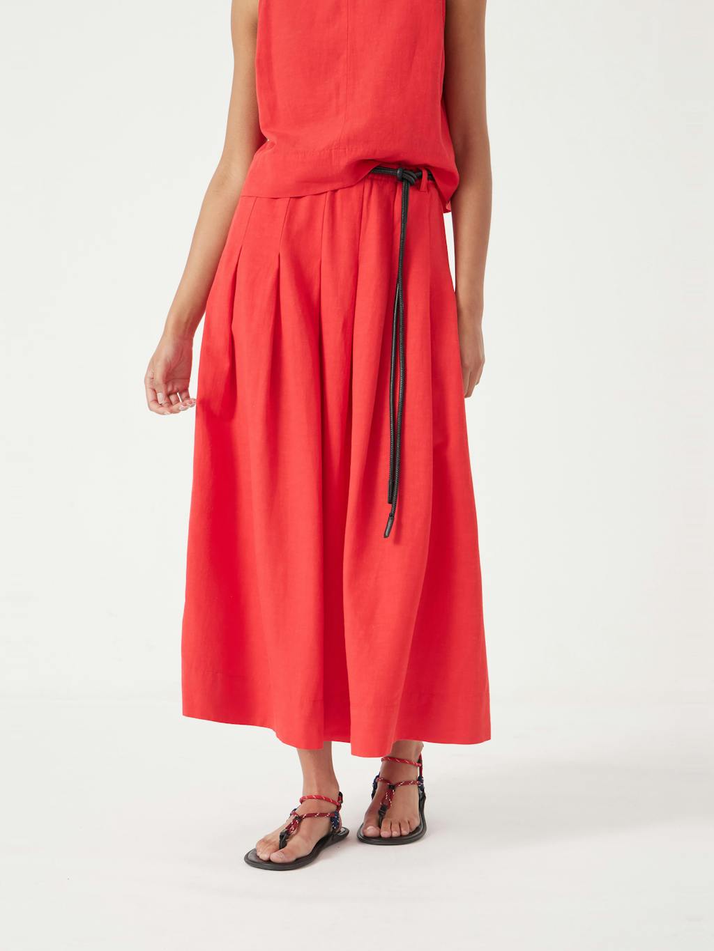 014053-1056-02 Ivy Pleated Linen Blend Midi Skirt