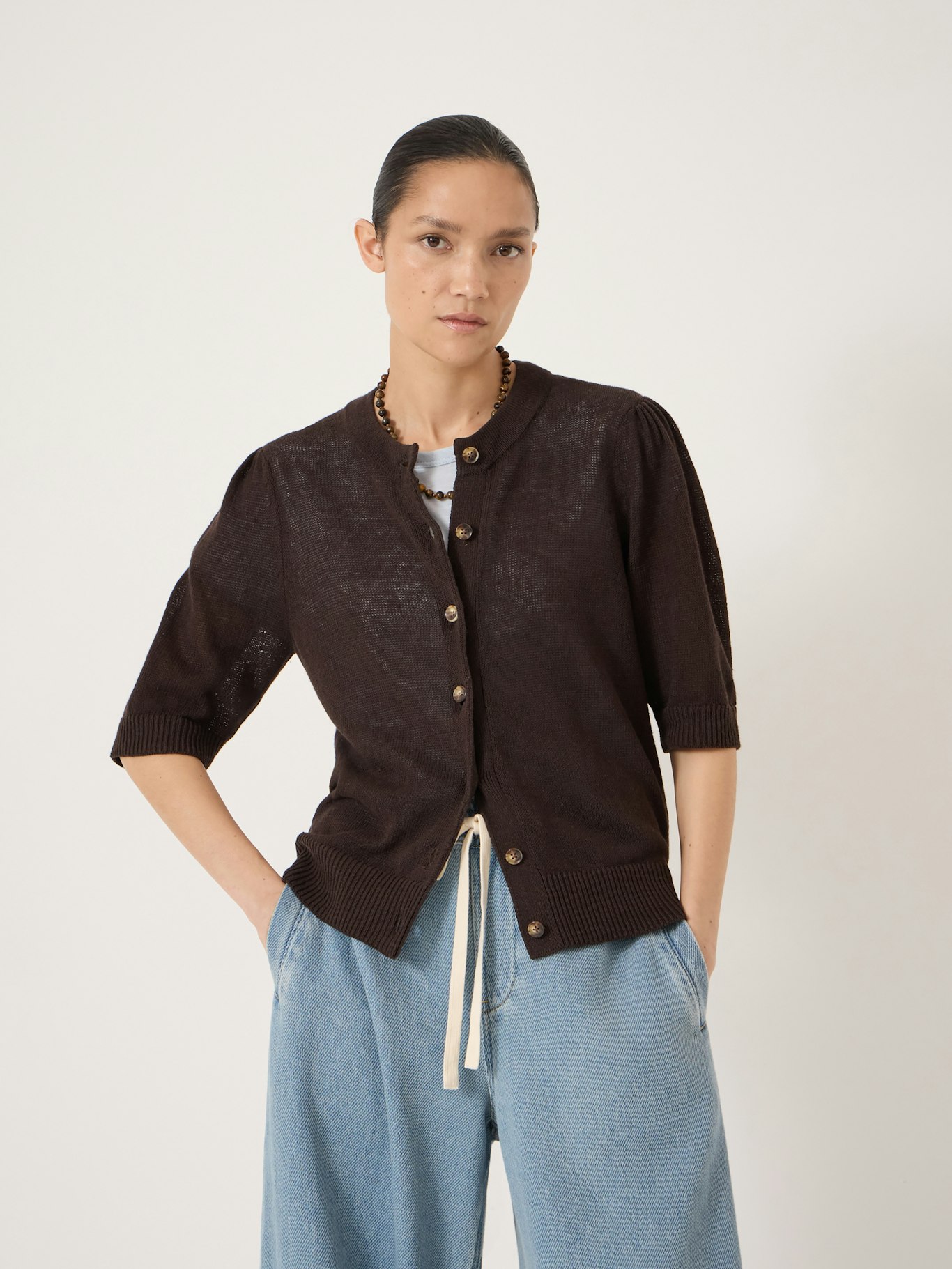 014598-0450-01 Celeste Short Sleeve Linen Blend Cardigan