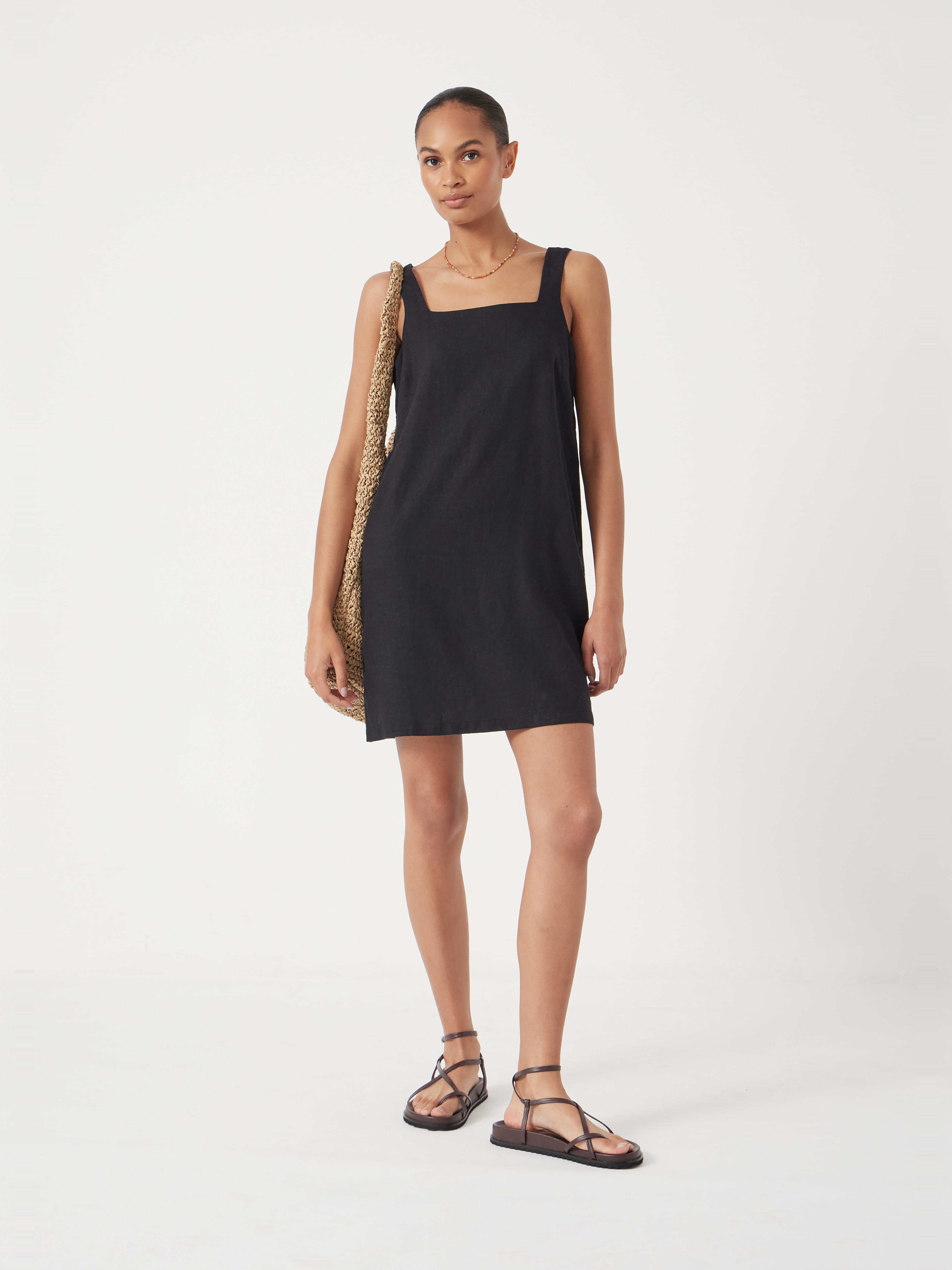 Square Neck Linen Blend Mini Dress