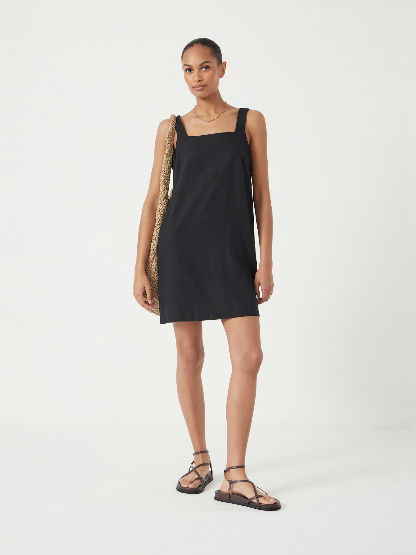 Square Neck Linen Blend Mini Dress | Washed Black | hush Square Neck Linen Blend Mini Dress | Washed Black | hush