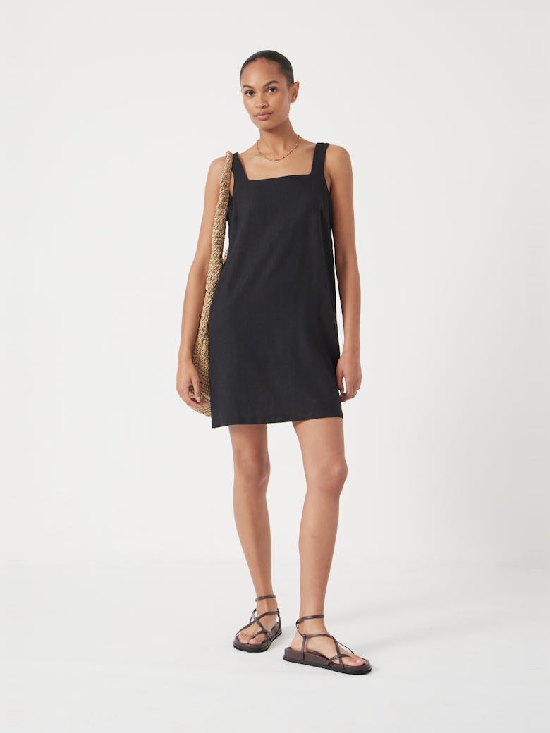 Square Neck Linen Blend Mini Dress