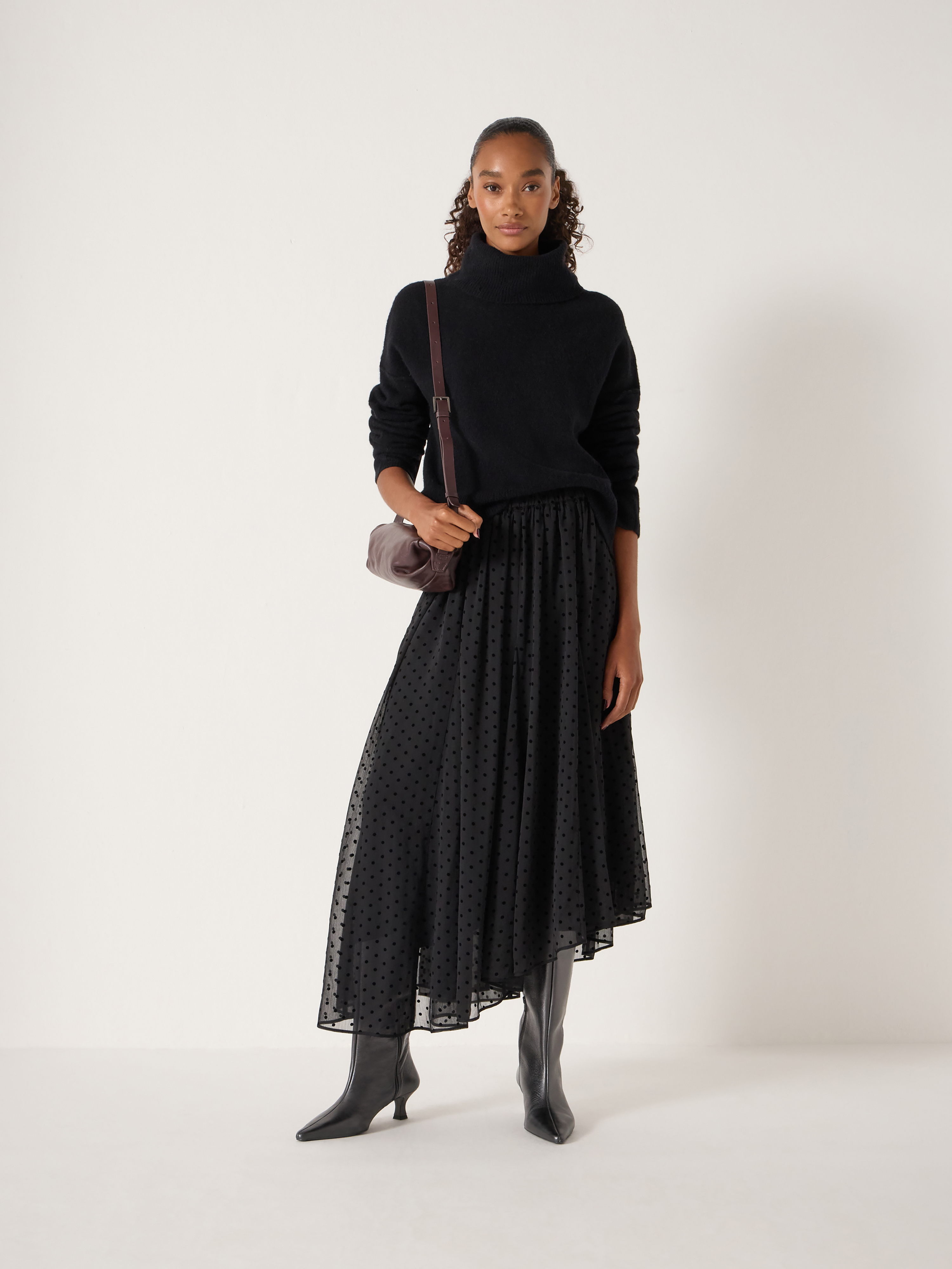 Asymmetrical Flocked Spot Skirt