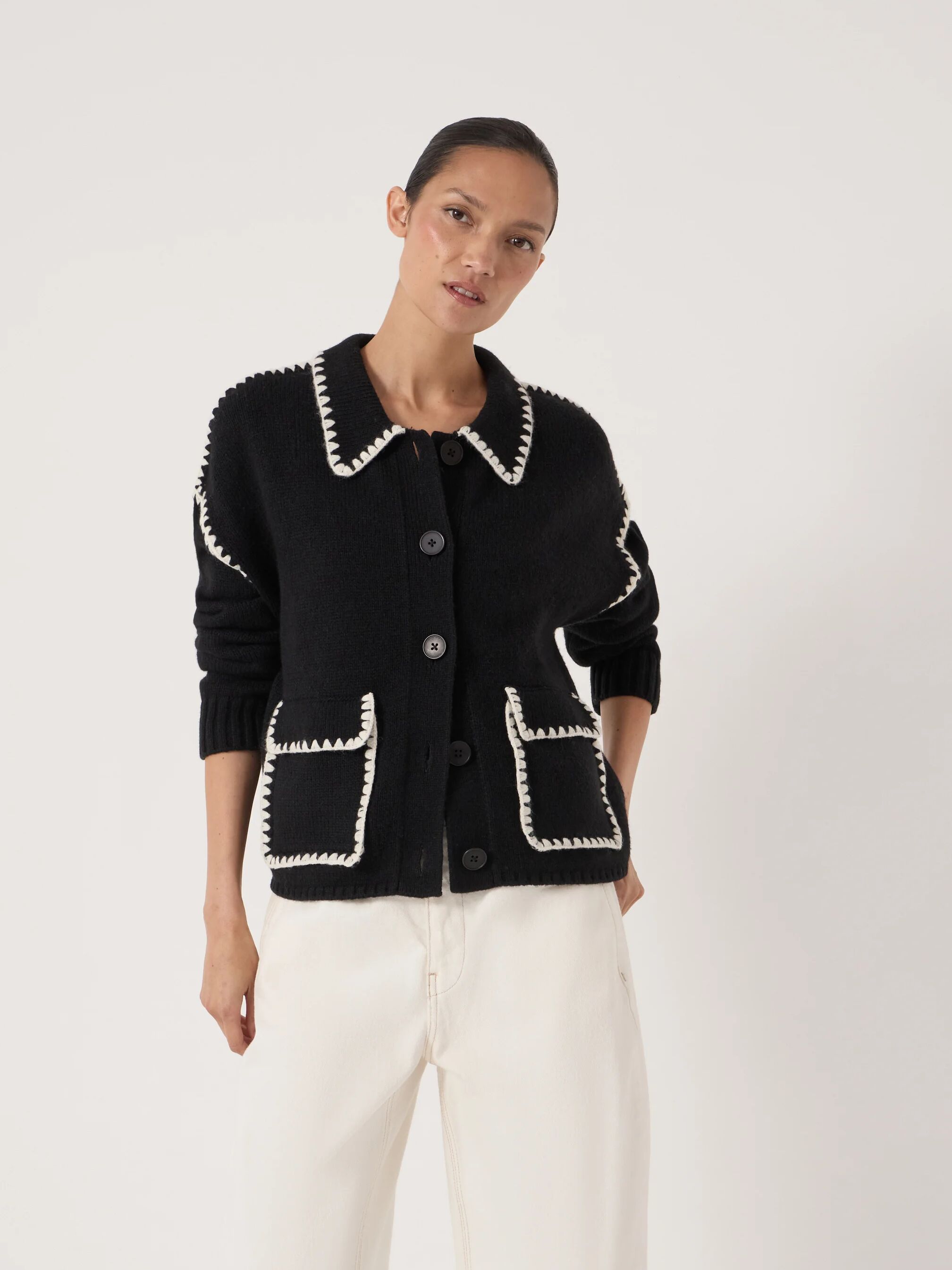 Wool Blend Whipstitch Trim Shirt Jacket