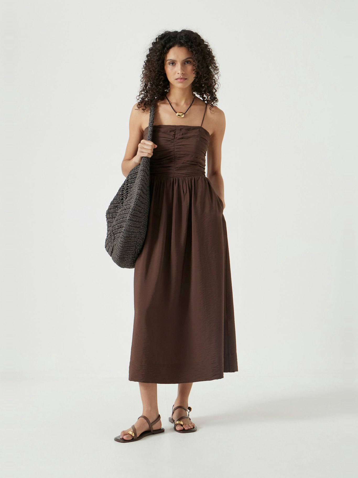 012870-0067-01 Air Flow Strappy Gathered Midi Dress