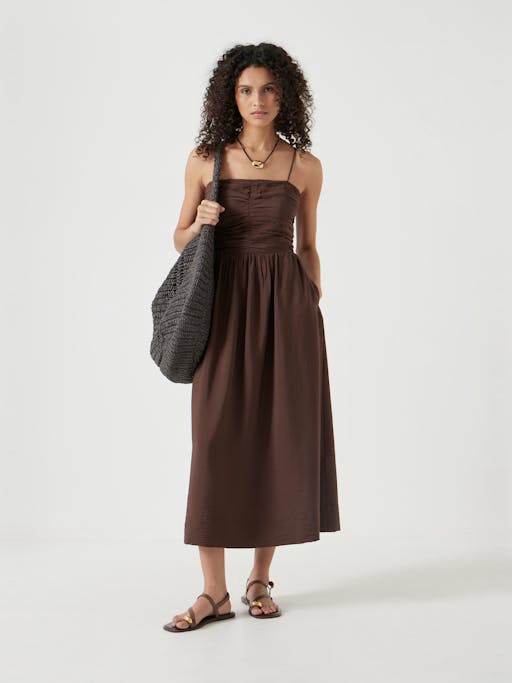 Air Flow Strappy Gathered Midi Dress