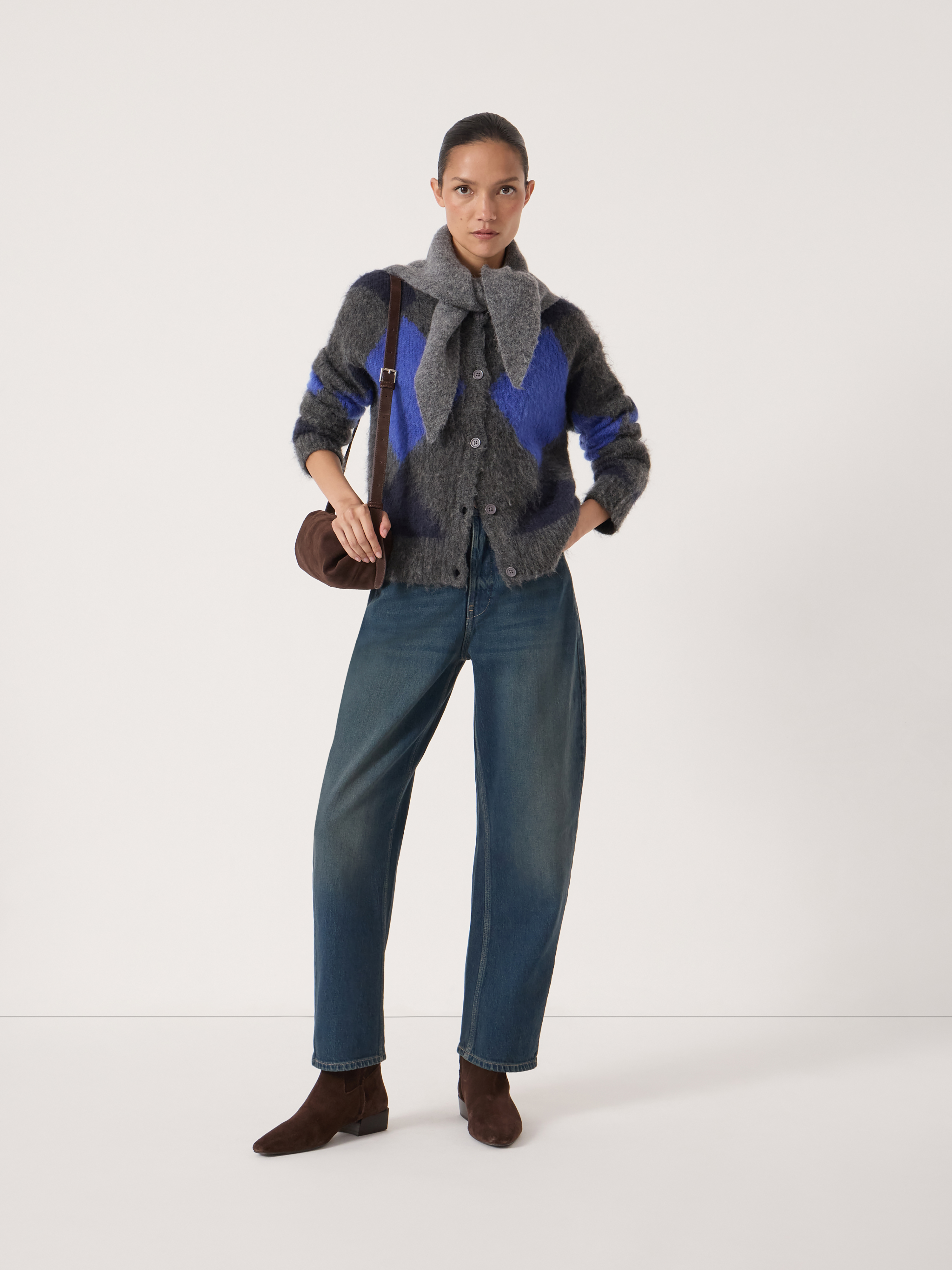 Brushed Argyle Alpaca Blend Cardigan