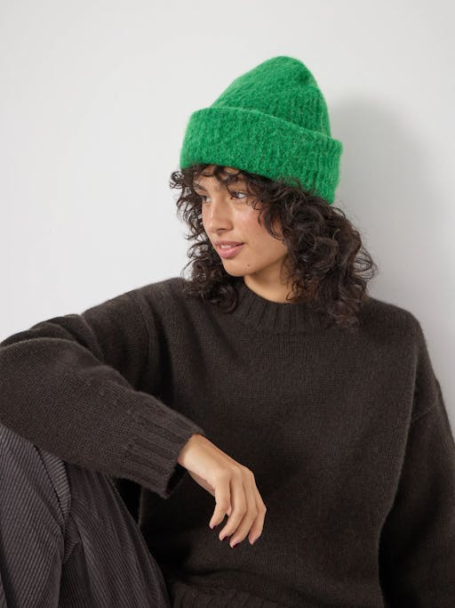 Alpaca-Blend Ribbed Beanie