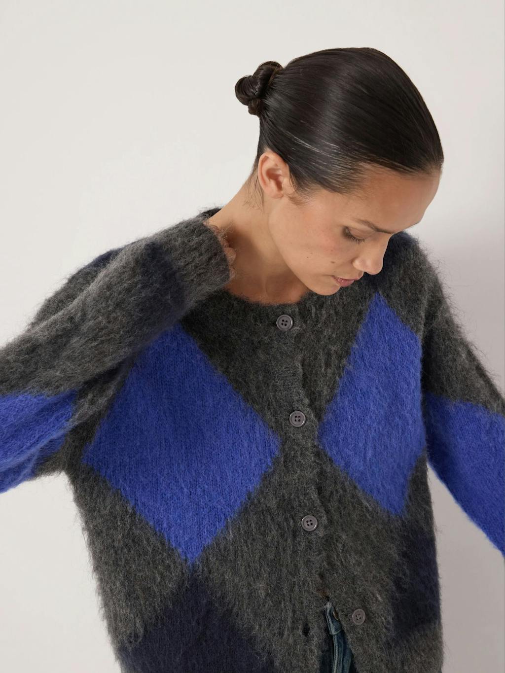 014432-1658-03 Brushed Argyle Alpaca Blend Cardigan