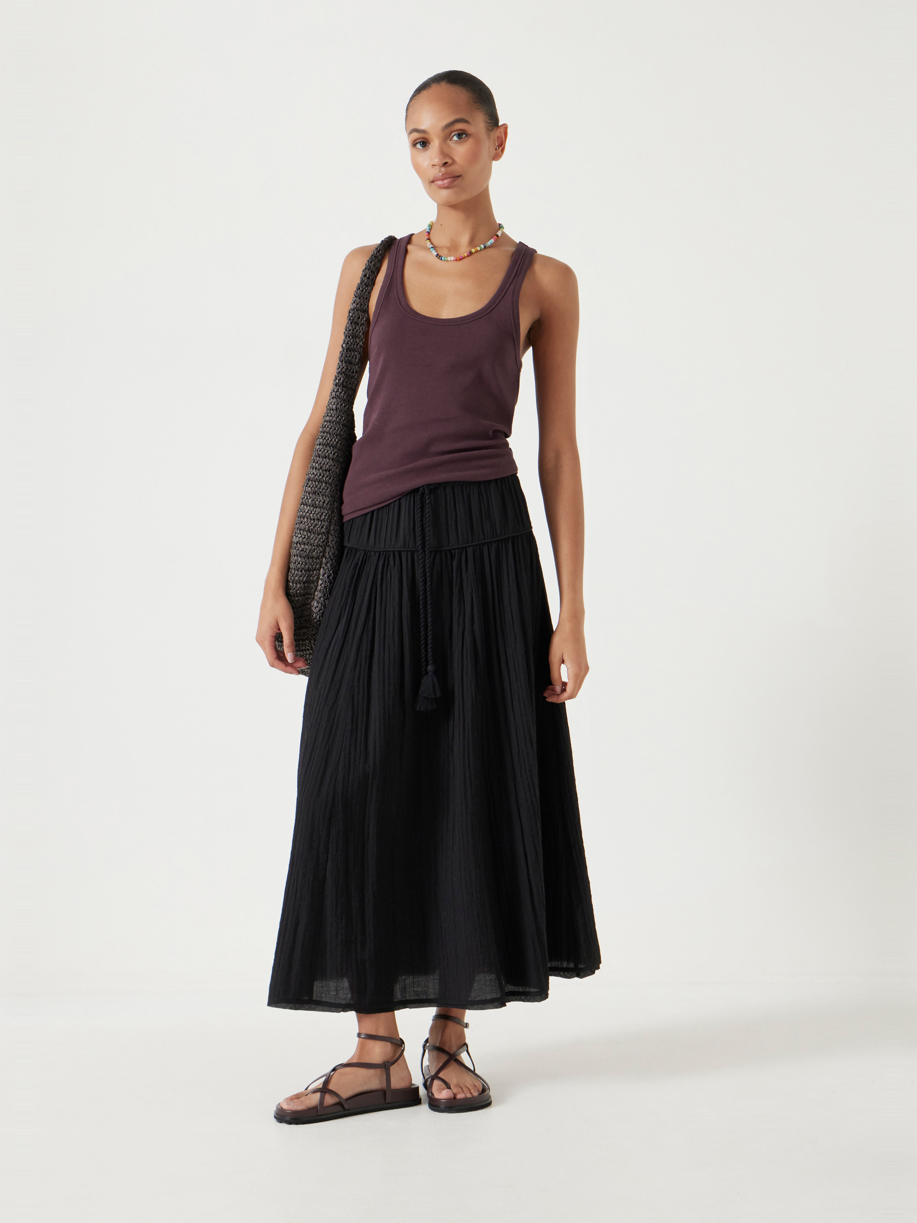 Gathered Detail Midi Skirt