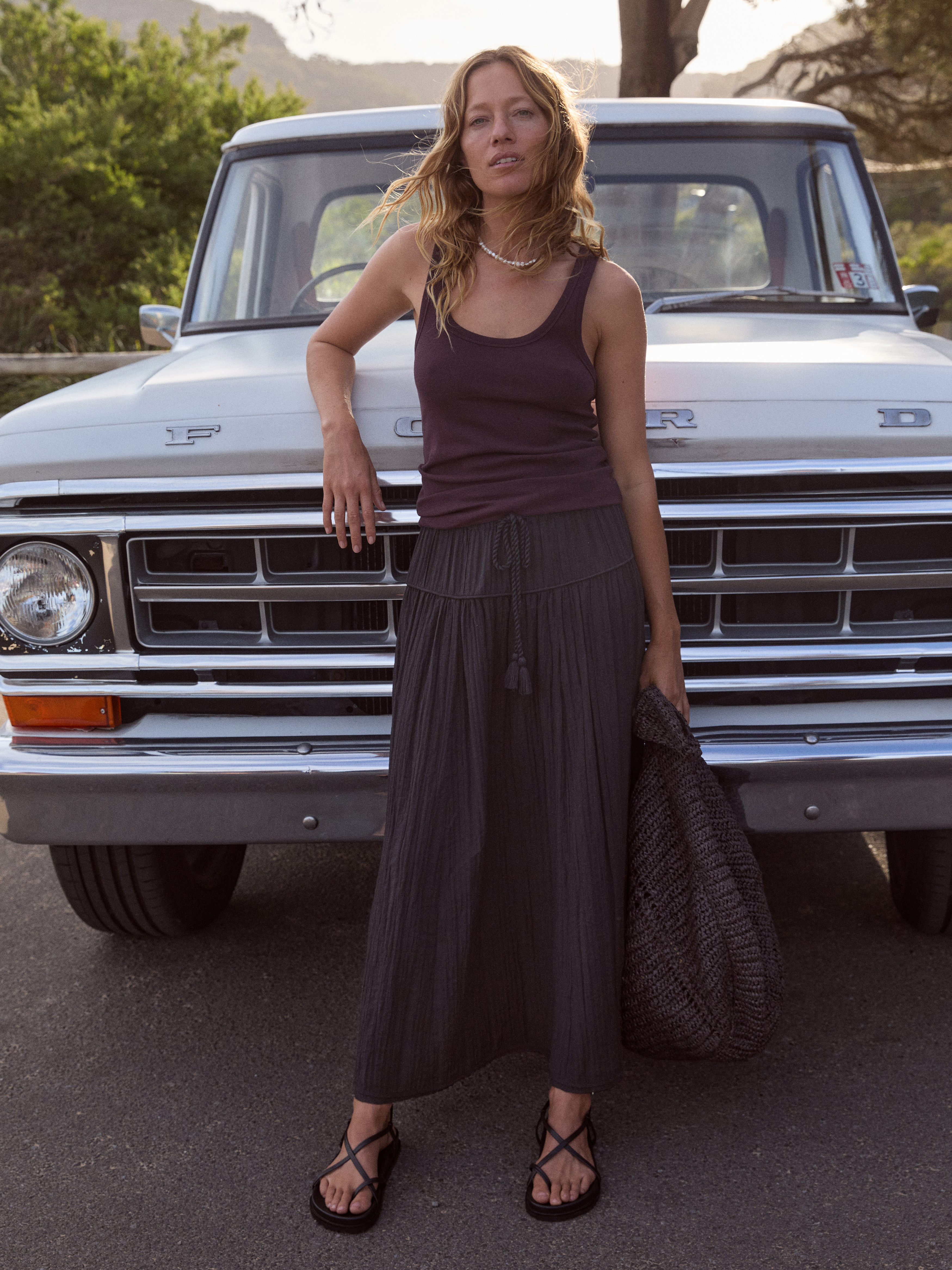 Gathered Detail Midi Skirt