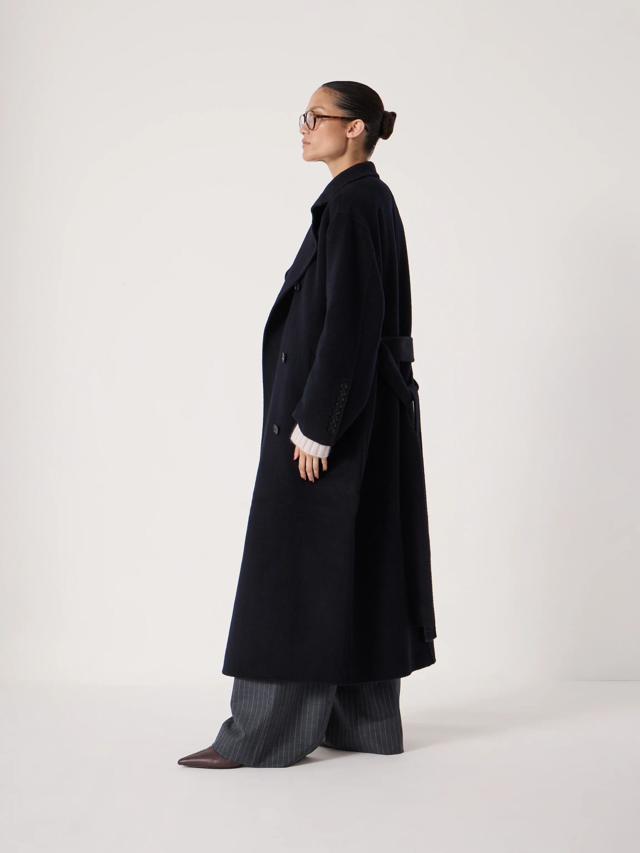 Pure Wool Double Faced Funnel Neck Belted Coat