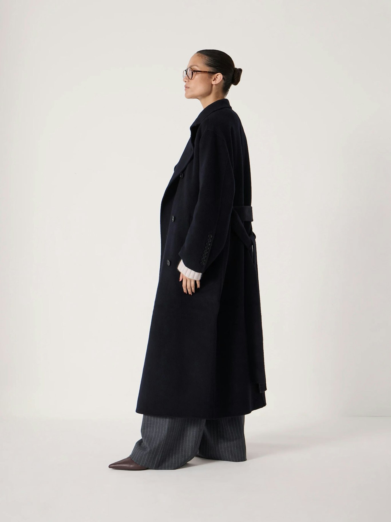 013868-1677-02 Pure Wool Double Faced Funnel Neck Belted Coat