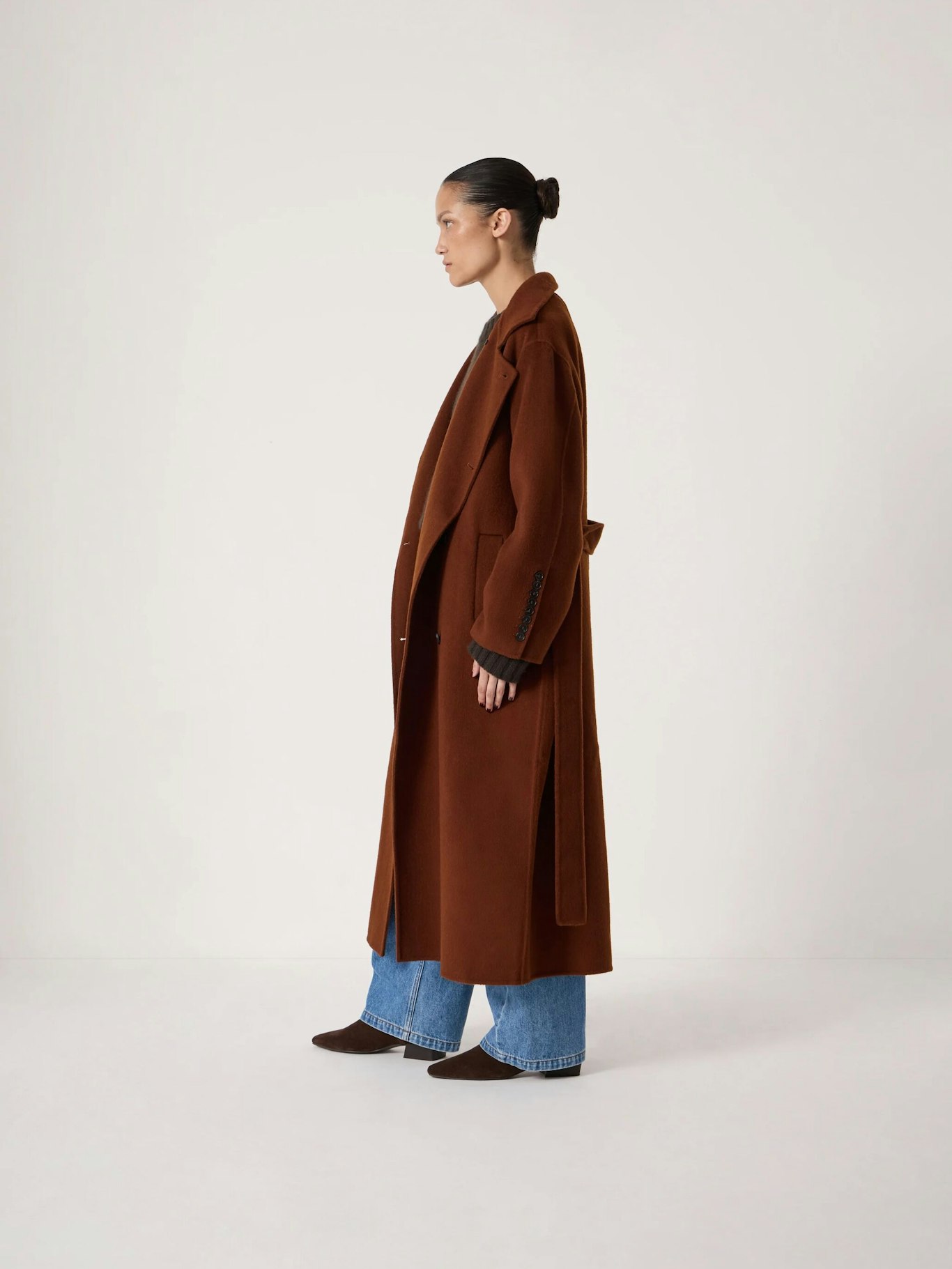013868-3203-02 Pure Wool Double Faced Funnel Neck Belted Coat