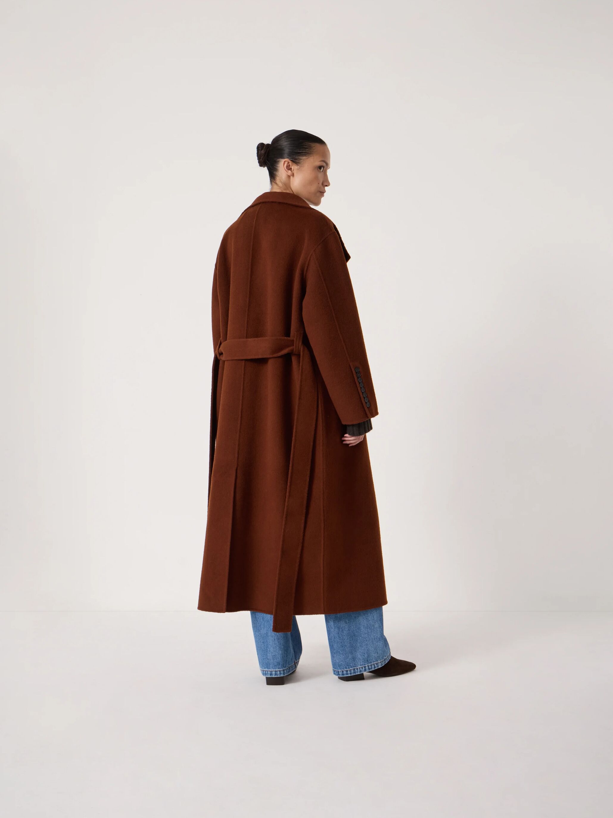 Pure Wool Double Faced Funnel Neck Belted Coat