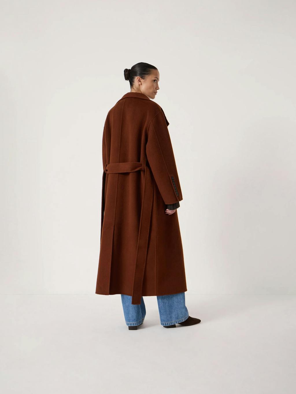 013868-3203-03 Pure Wool Double Faced Funnel Neck Belted Coat