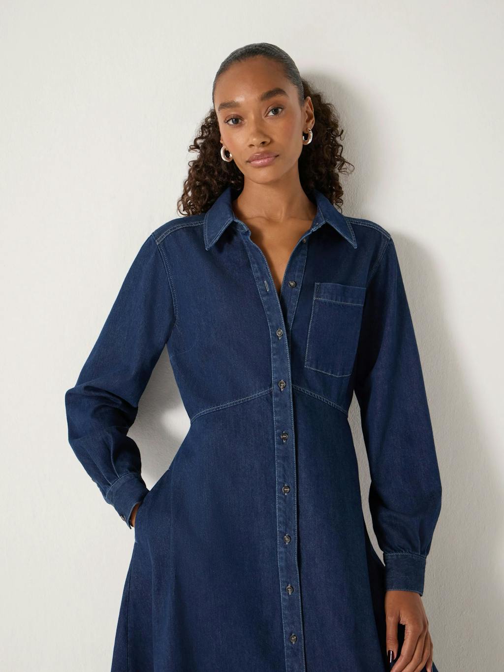 014043-4519-04 Long Sleeve Denim Shirt Dress