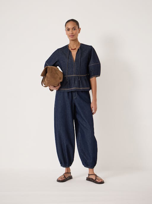 Betty Barrel Sleeve Denim Top