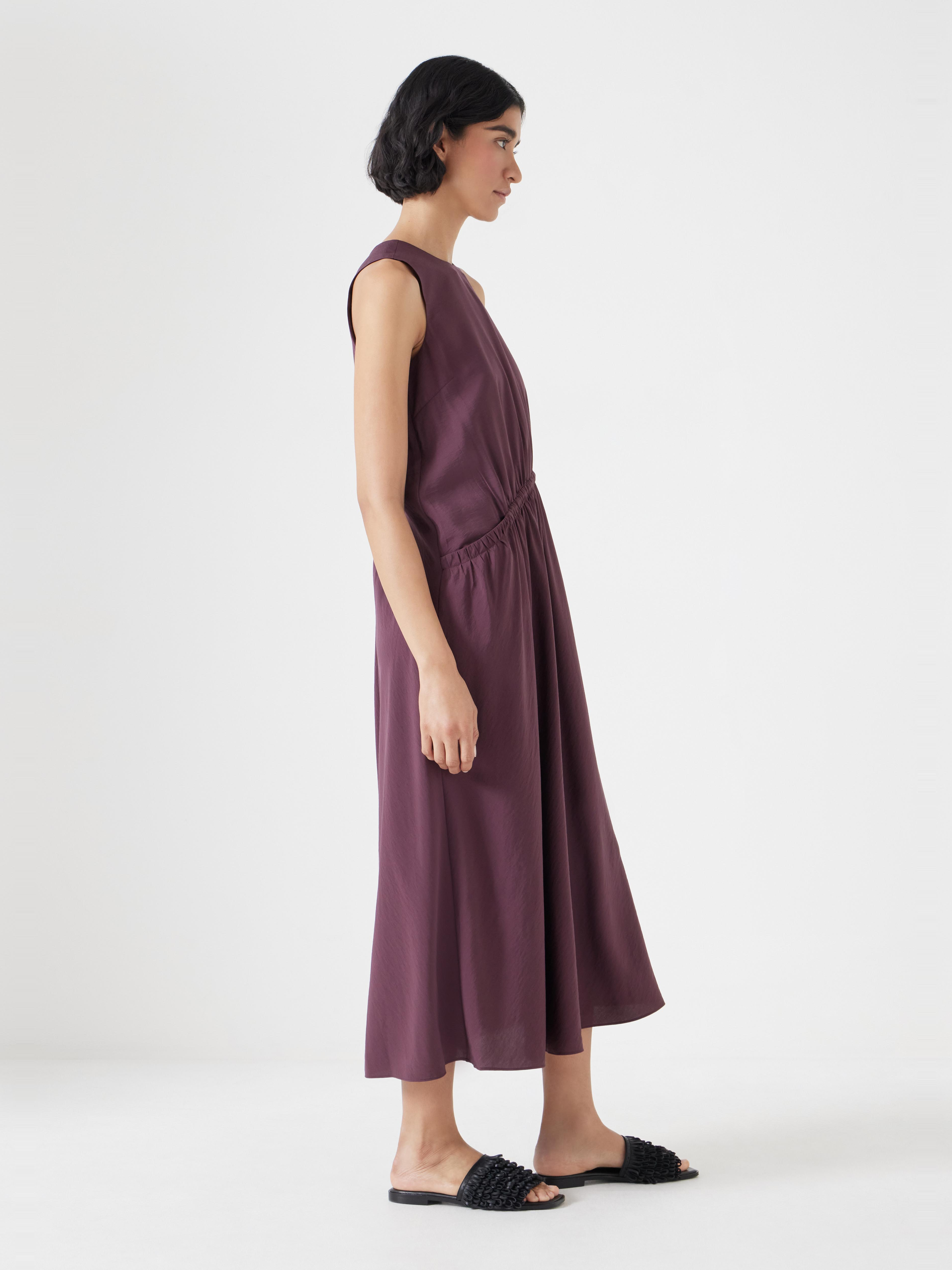 Air Flow Sleeveless Gathered Waist Midi Dress