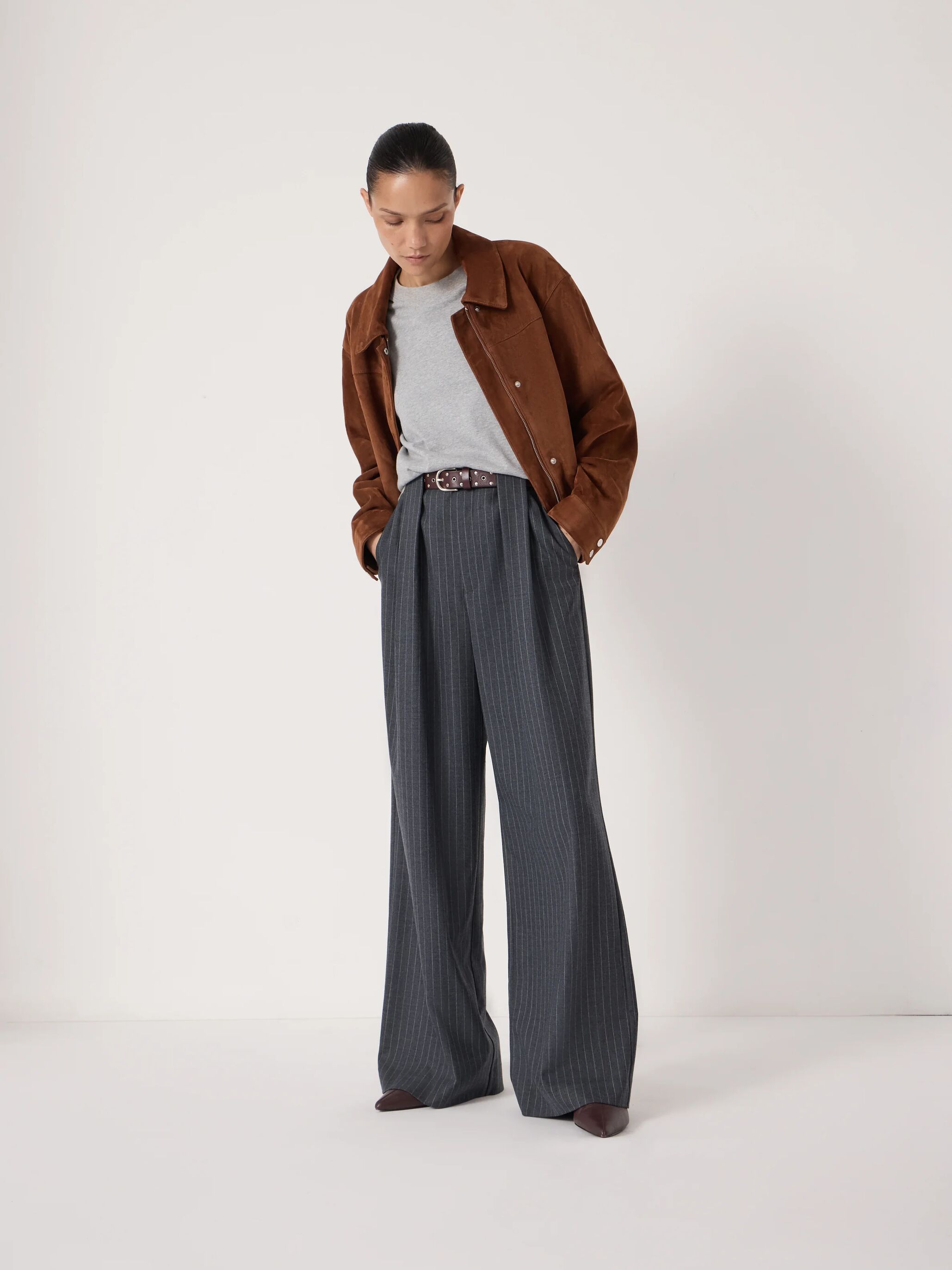 Adena Pinstripe Wide Leg Trousers