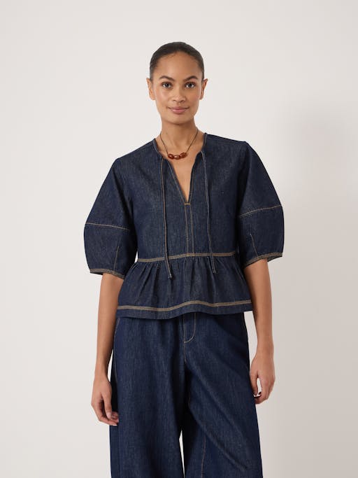 Betty Barrel Sleeve Denim Top