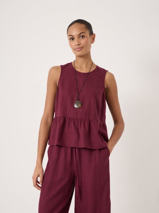 Nomie Halter Neck Linen Peplum Top