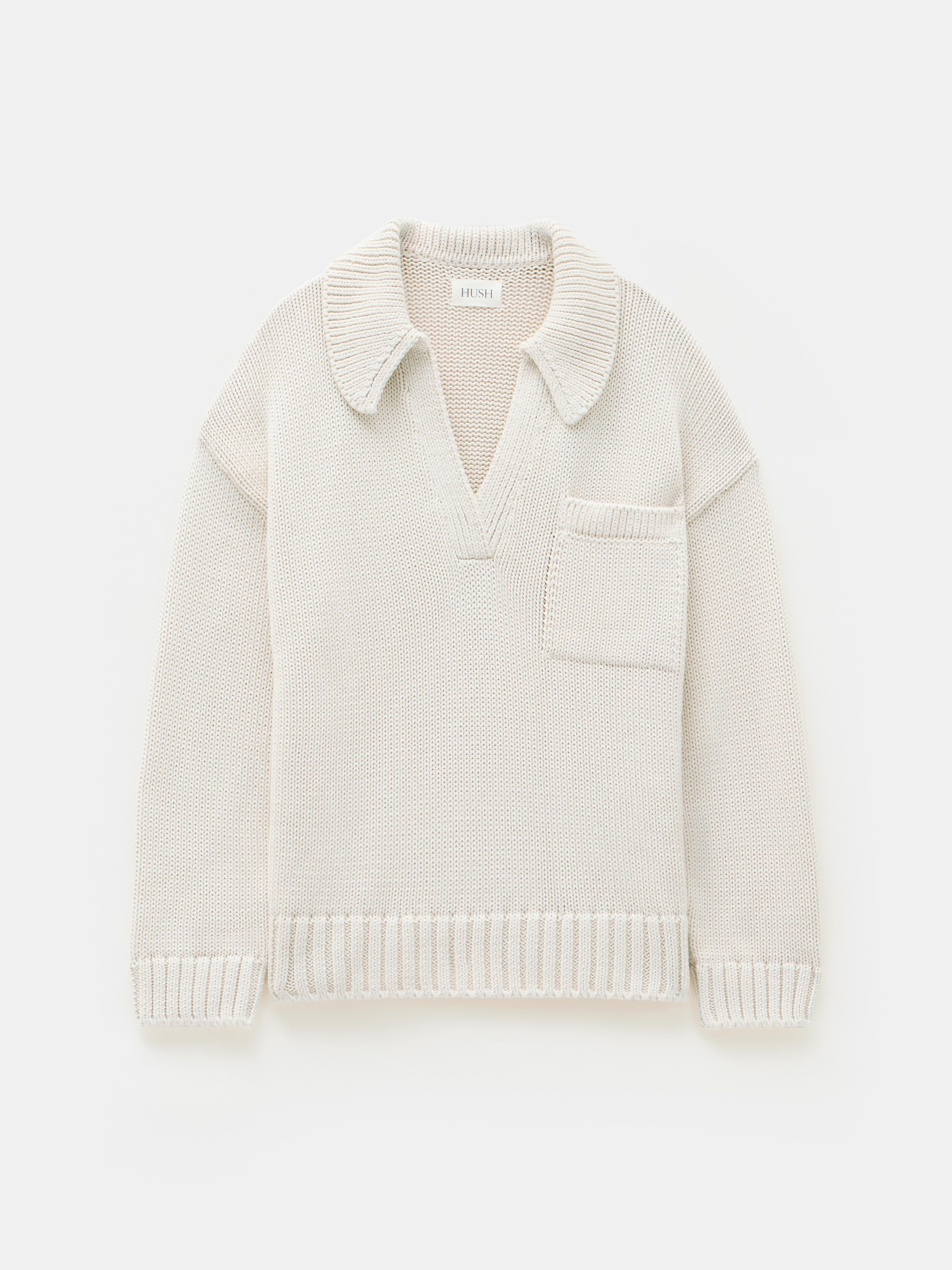 Knitted Cotton Rugby Jumper With Pocket - Soft White | Hush