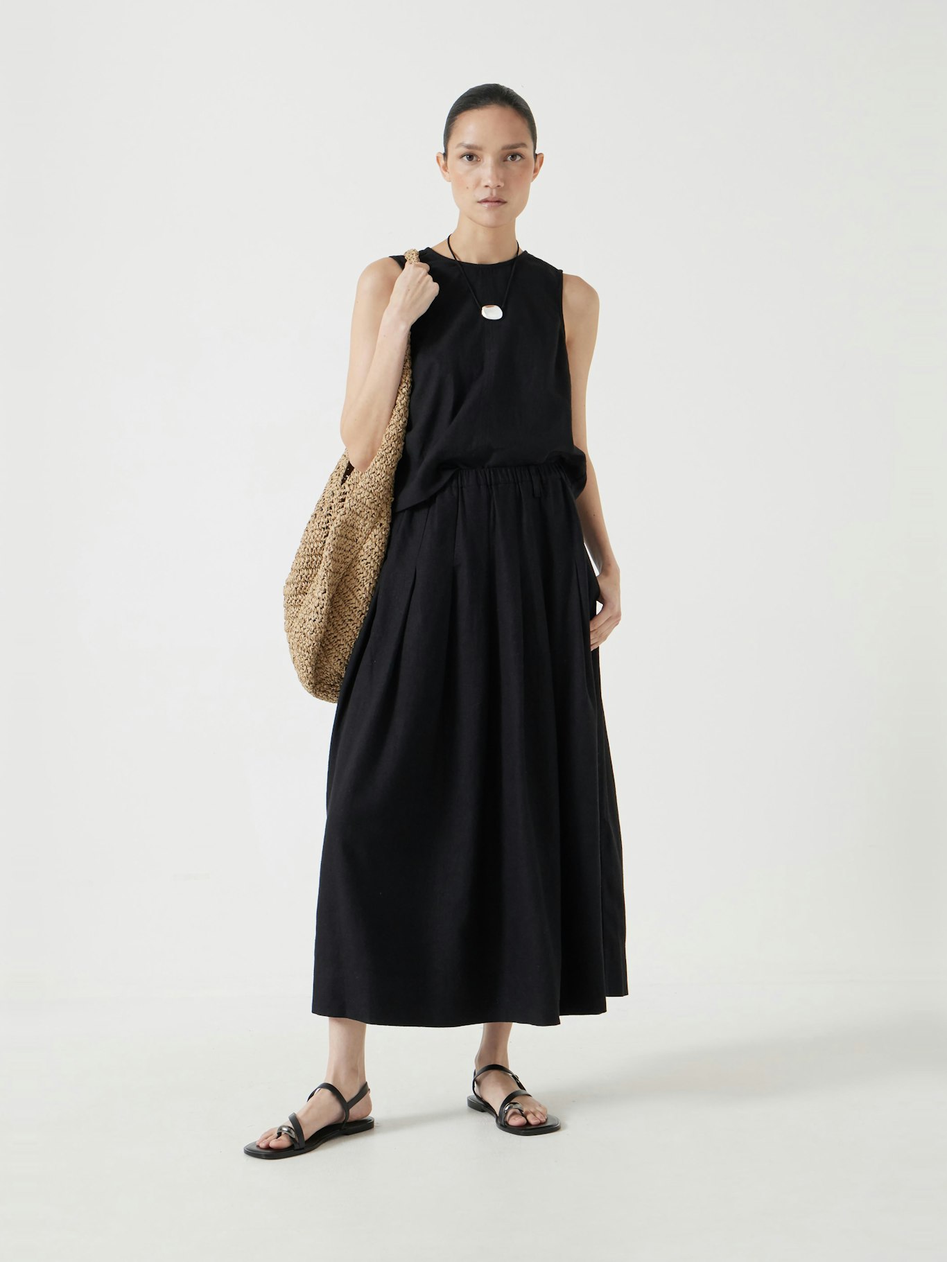 012960-0463-01 Ivy Pleated Linen Blend Midi Skirt