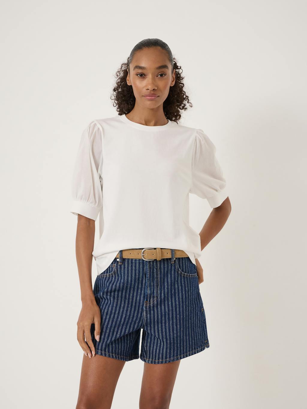014482-0212-01 Talia Cotton Woven Puff Sleeve T-Shirt (Off White)