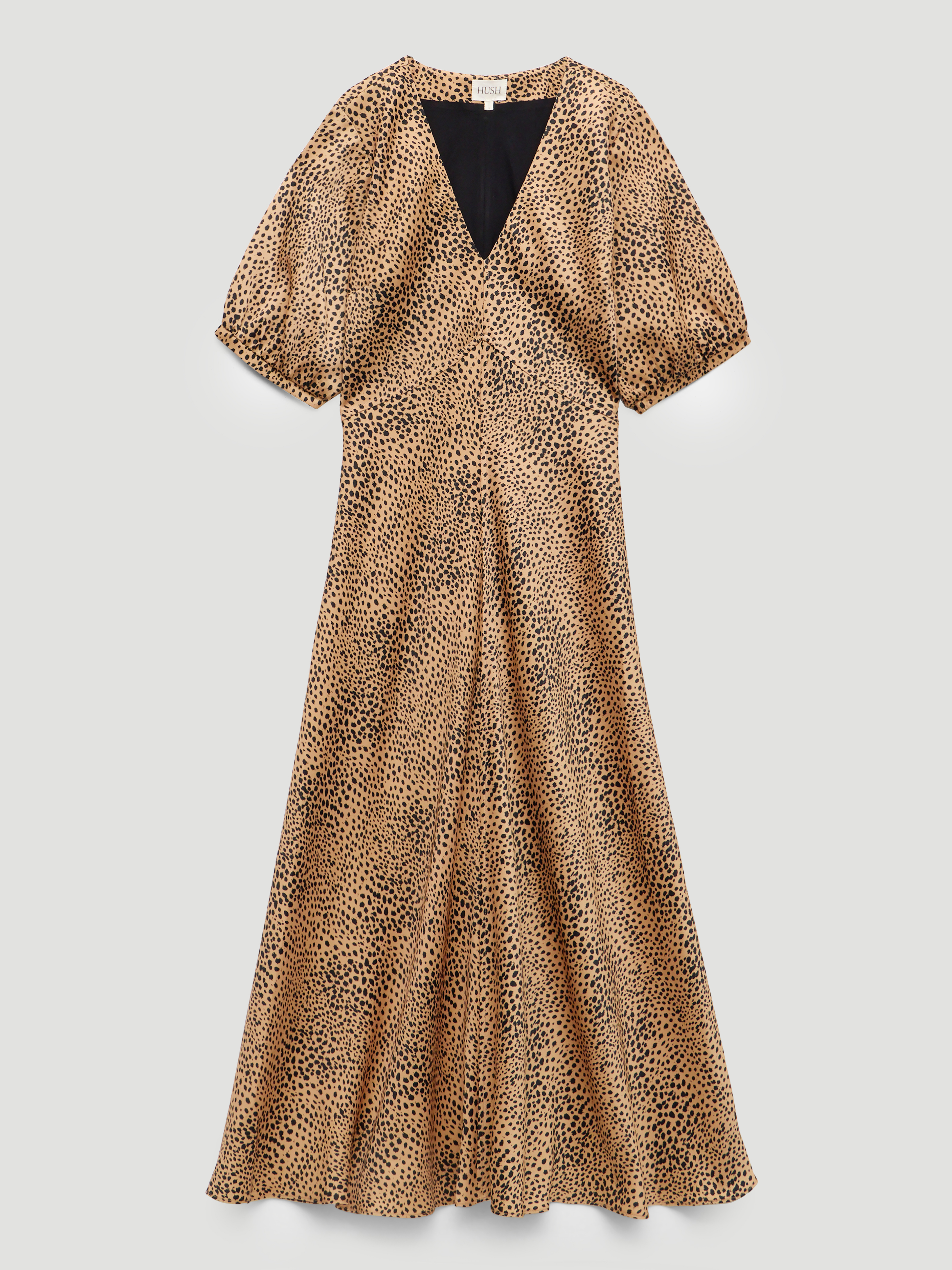 Grace V-Neck Puff Sleeve Satin Dress