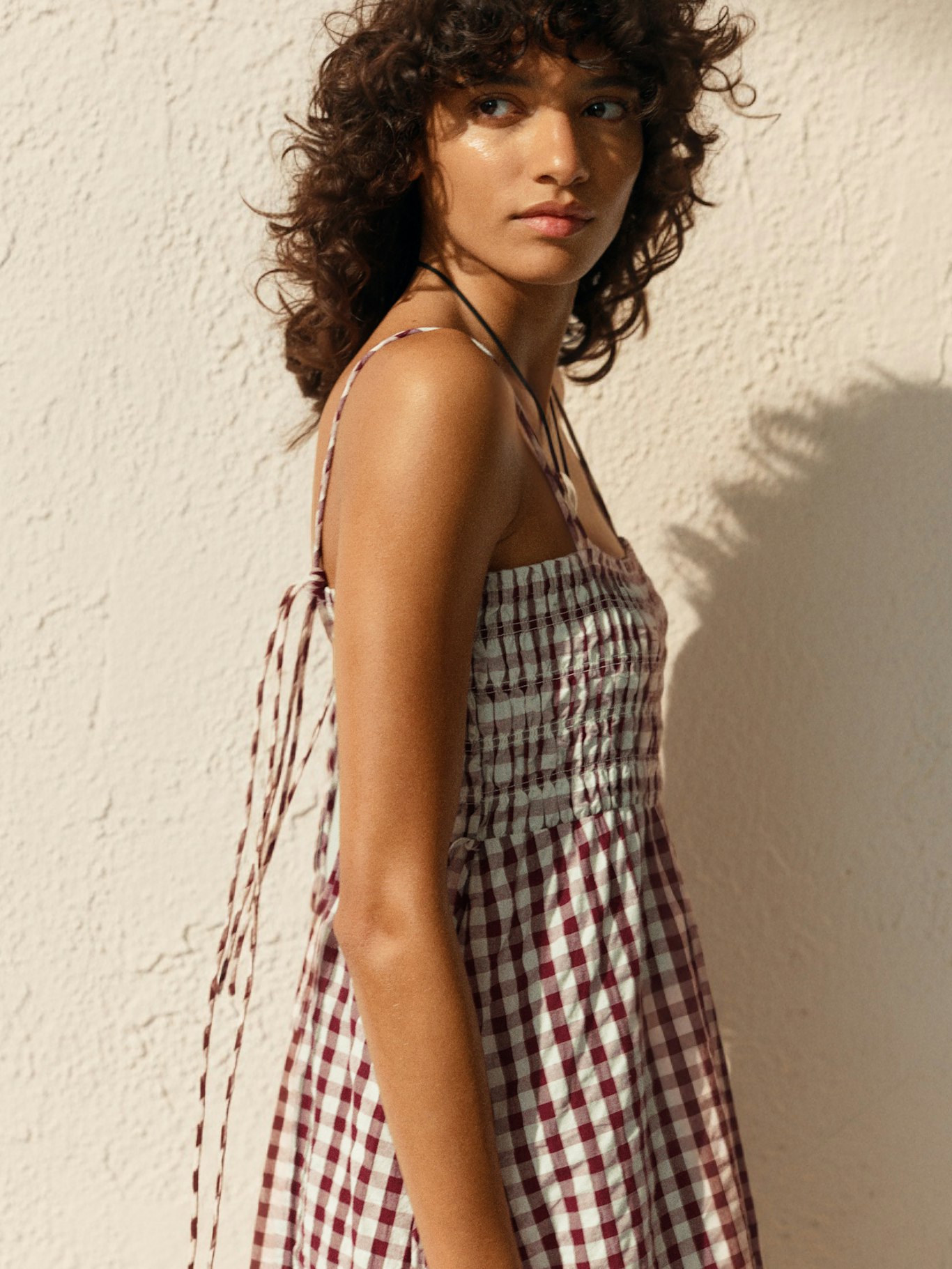 014534-3278-10 Leni Shirred Gingham Beach Dress