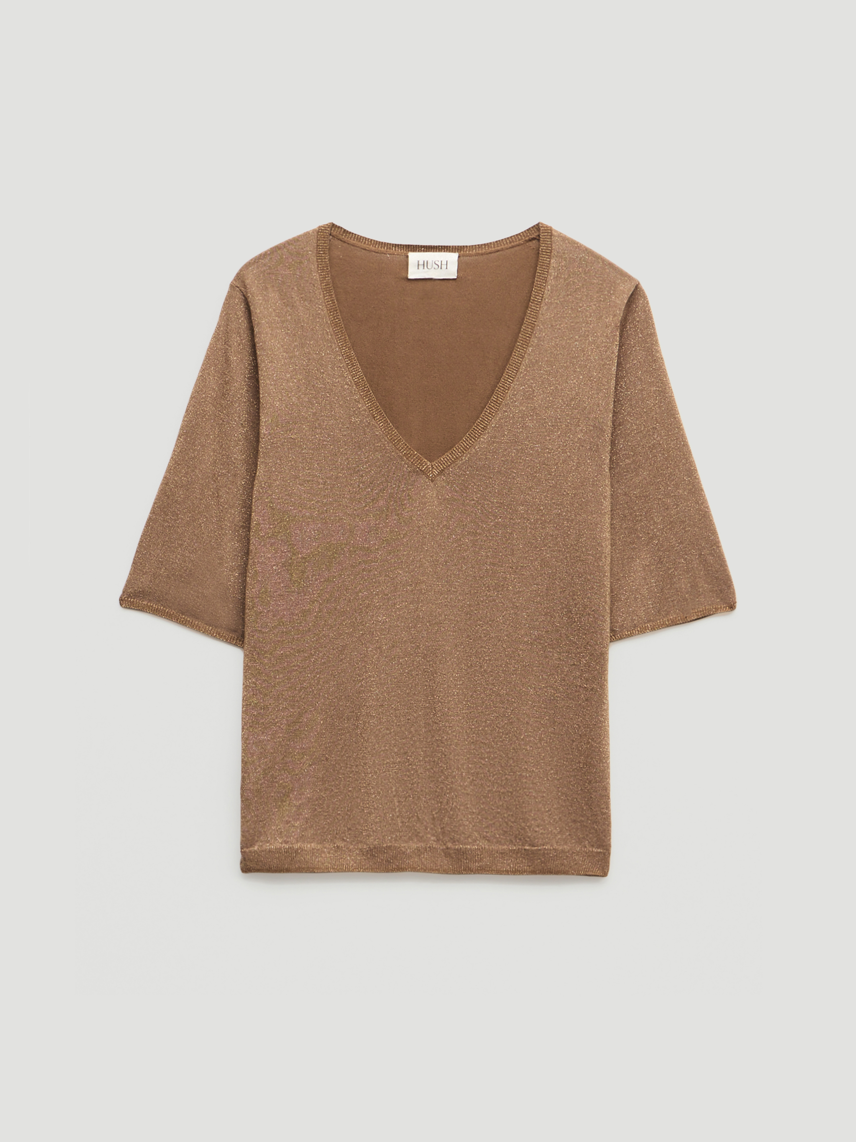Knitted Metallic V Neck T-Shirt