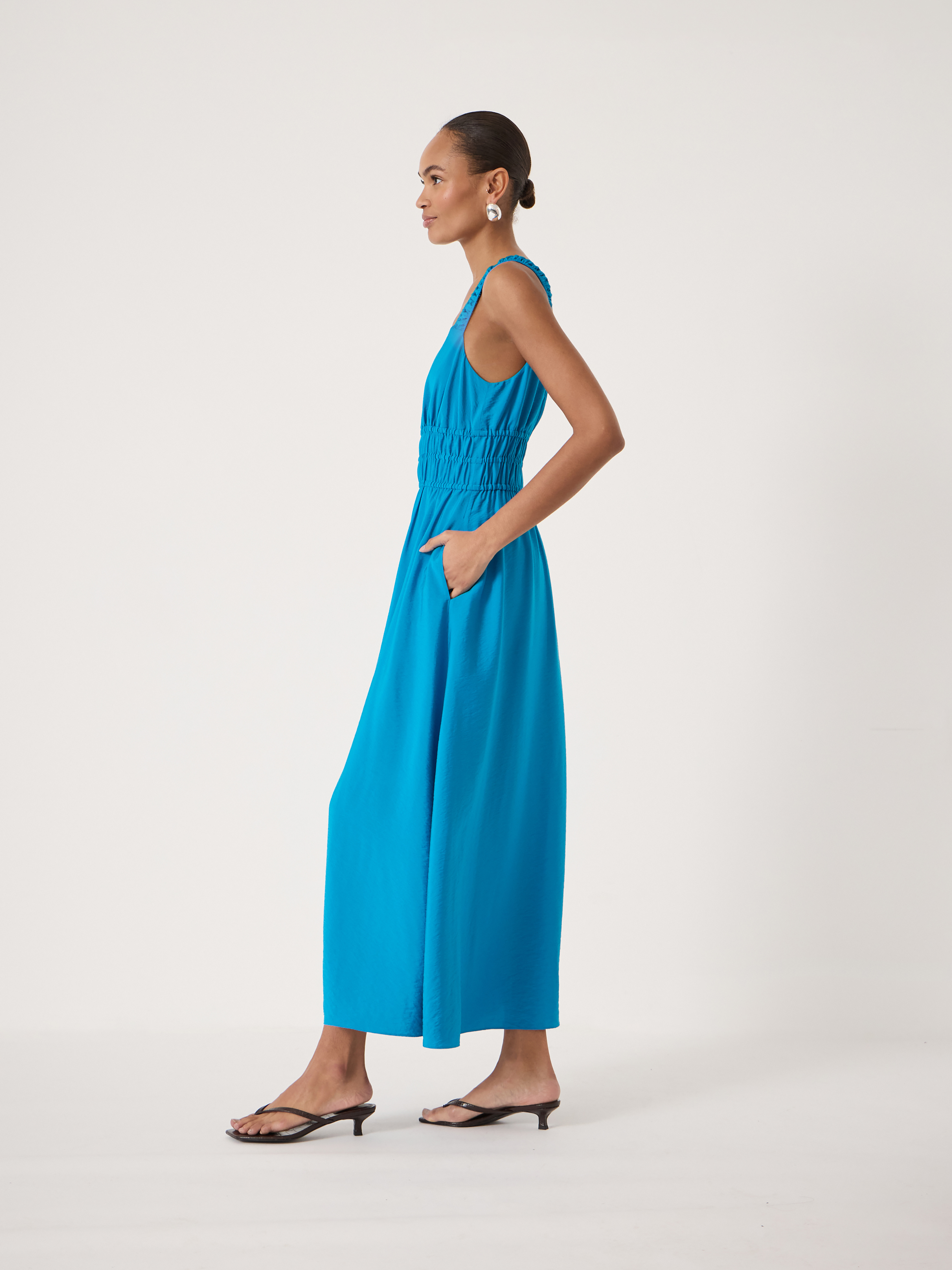 Air Flow Gathered Straps Midi Dress