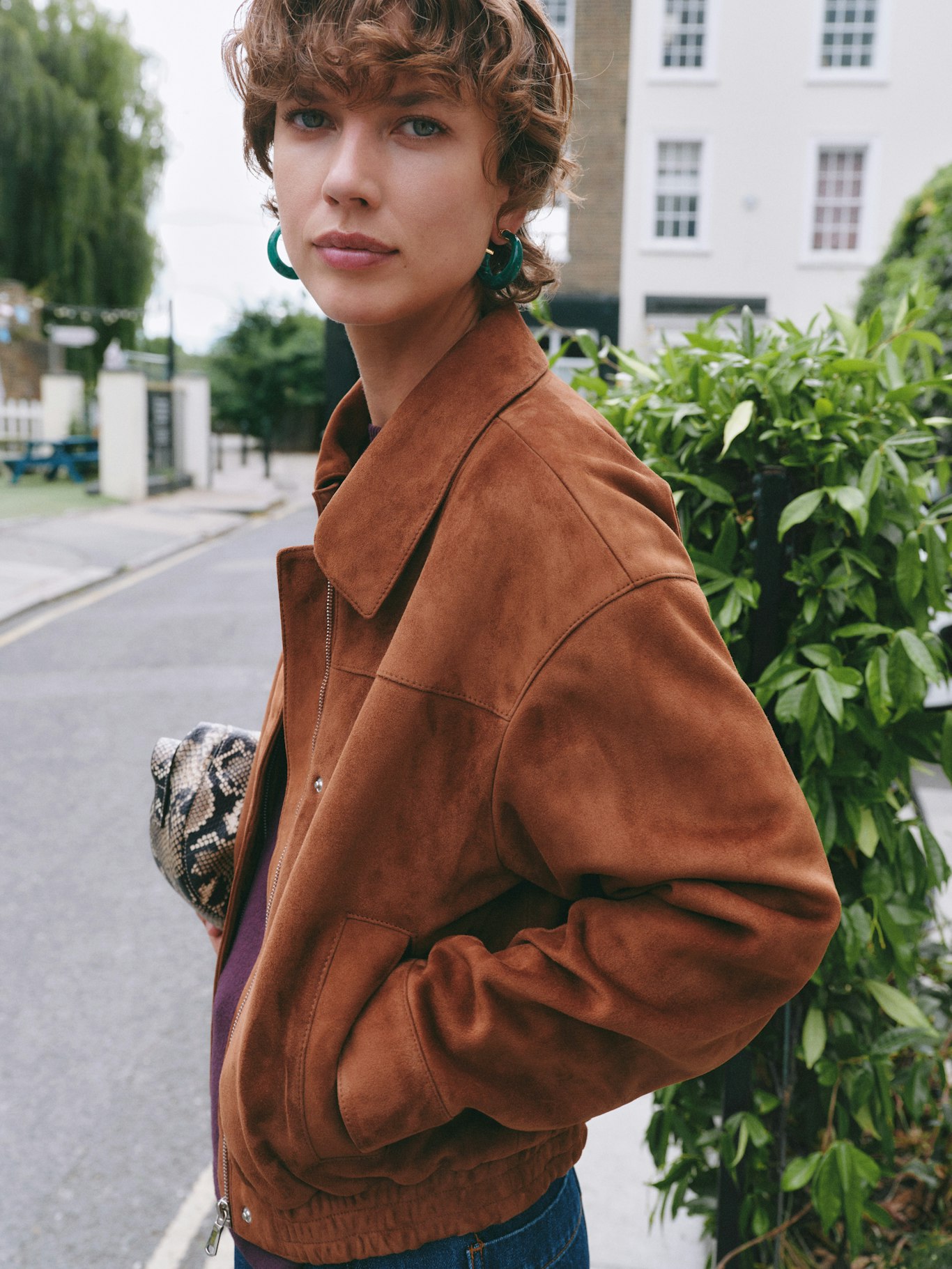 014059-3203-10 Pure Suede Cropped Bomber Jacket