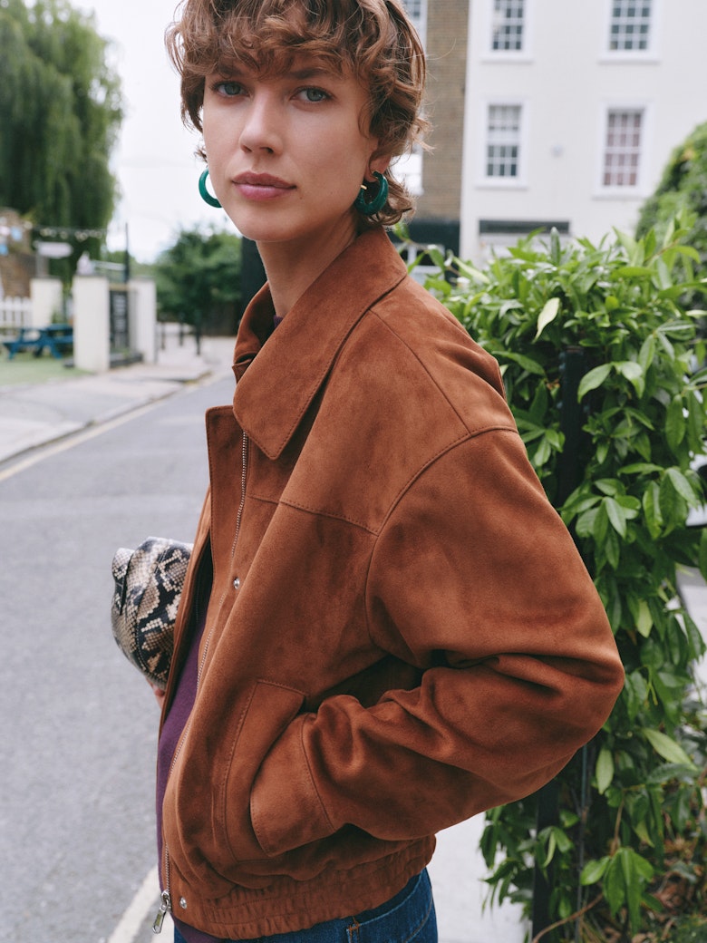 Pure Suede Cropped Bomber Jacket