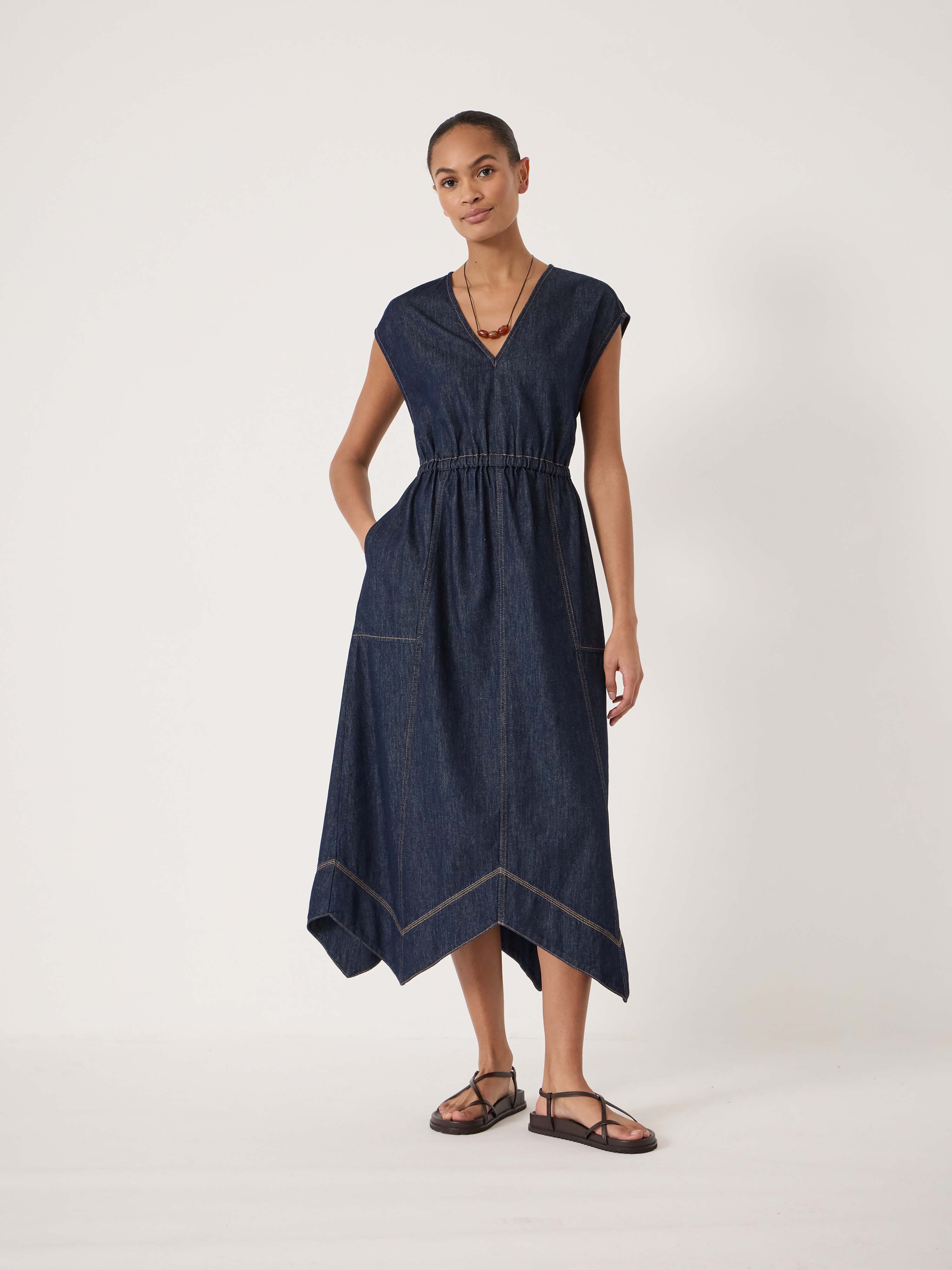 denim dress designer Ulla Johnson Painters in Blue Cute Spaghetti Straps Two Size:One Size Fits All Fabric:Knit Front button closure