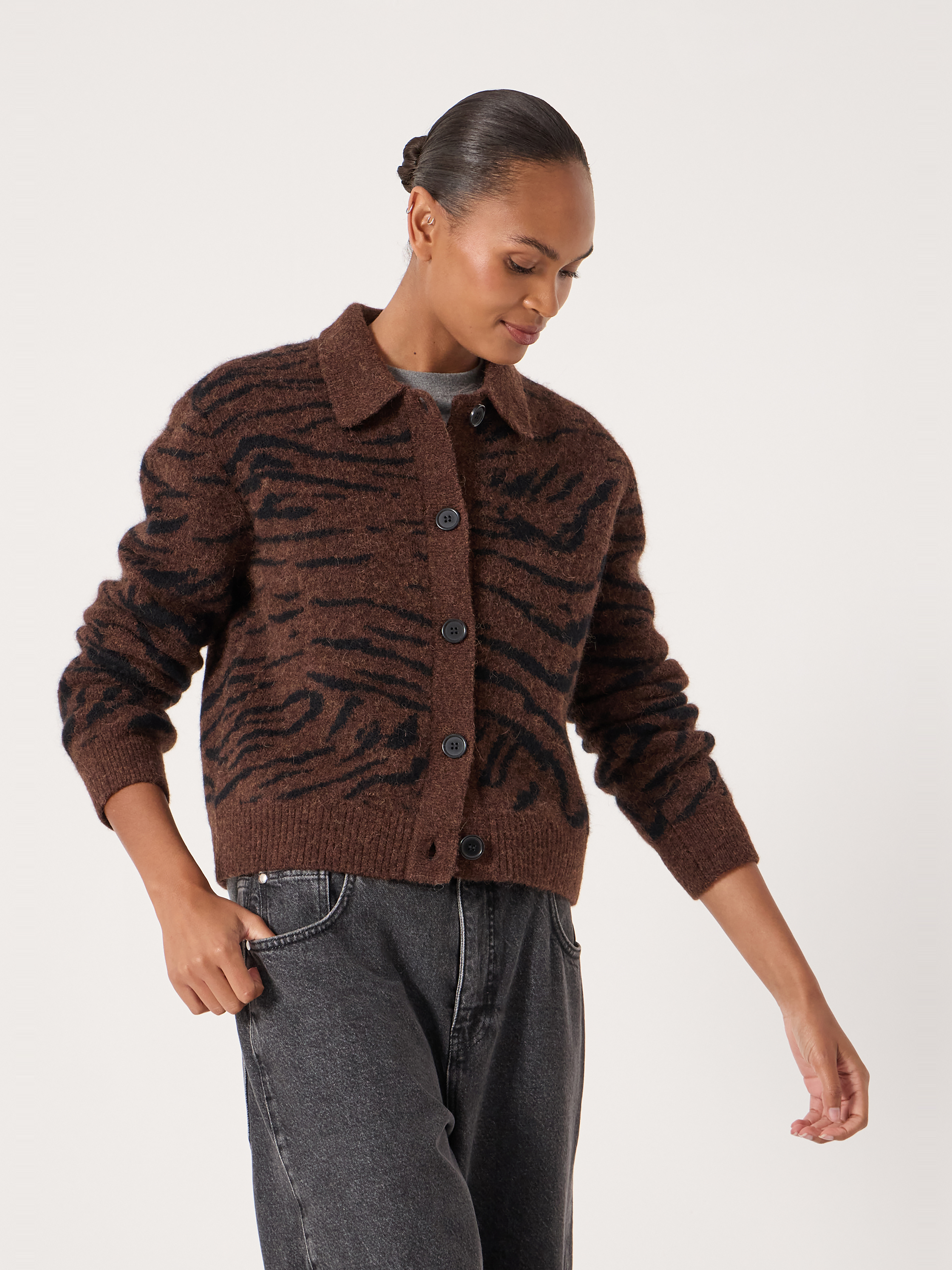 Wool Blend Tiger Jacquard Shirt Jacket