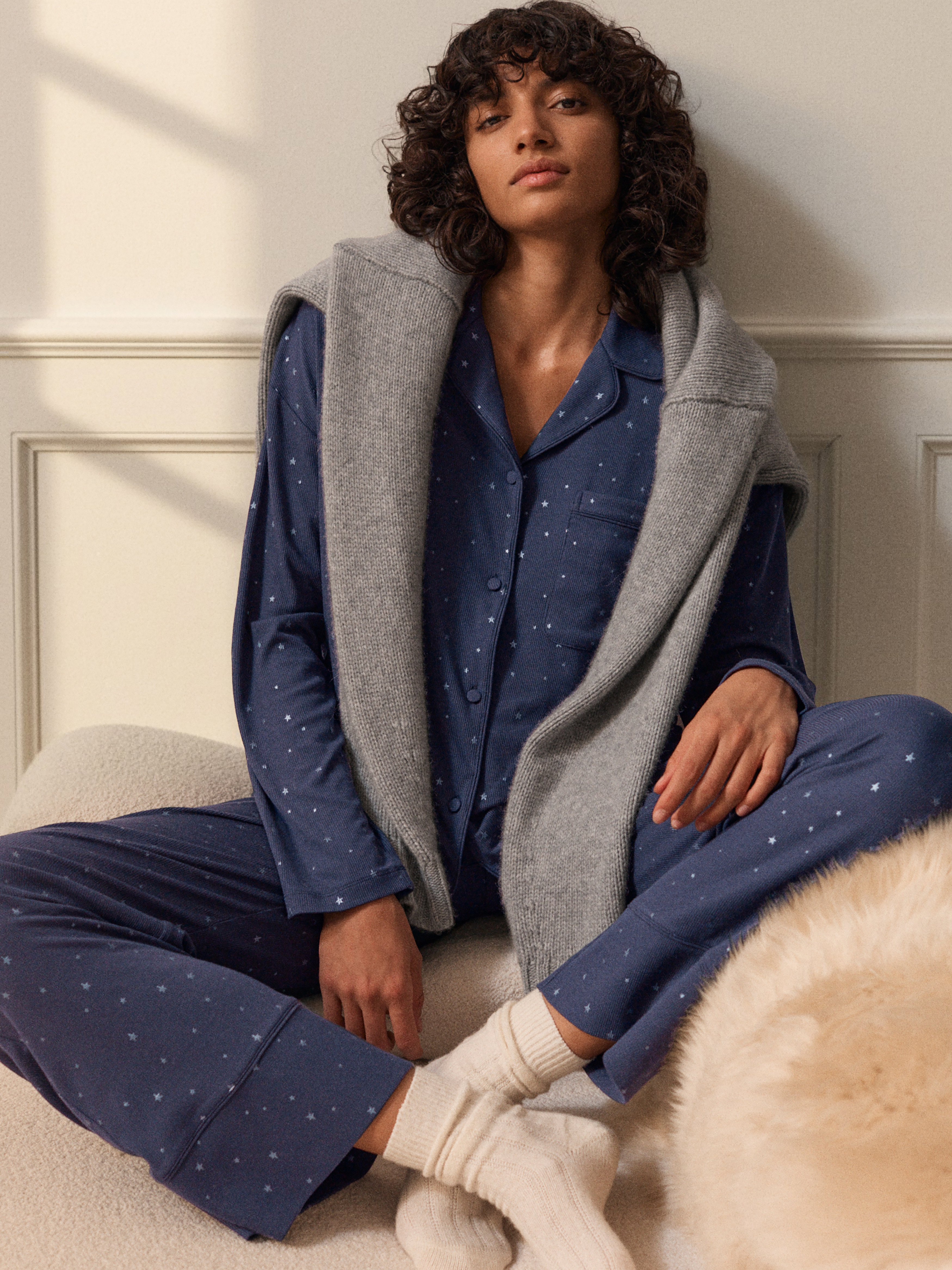 Ribbed Modal Star Printed Pyjamas