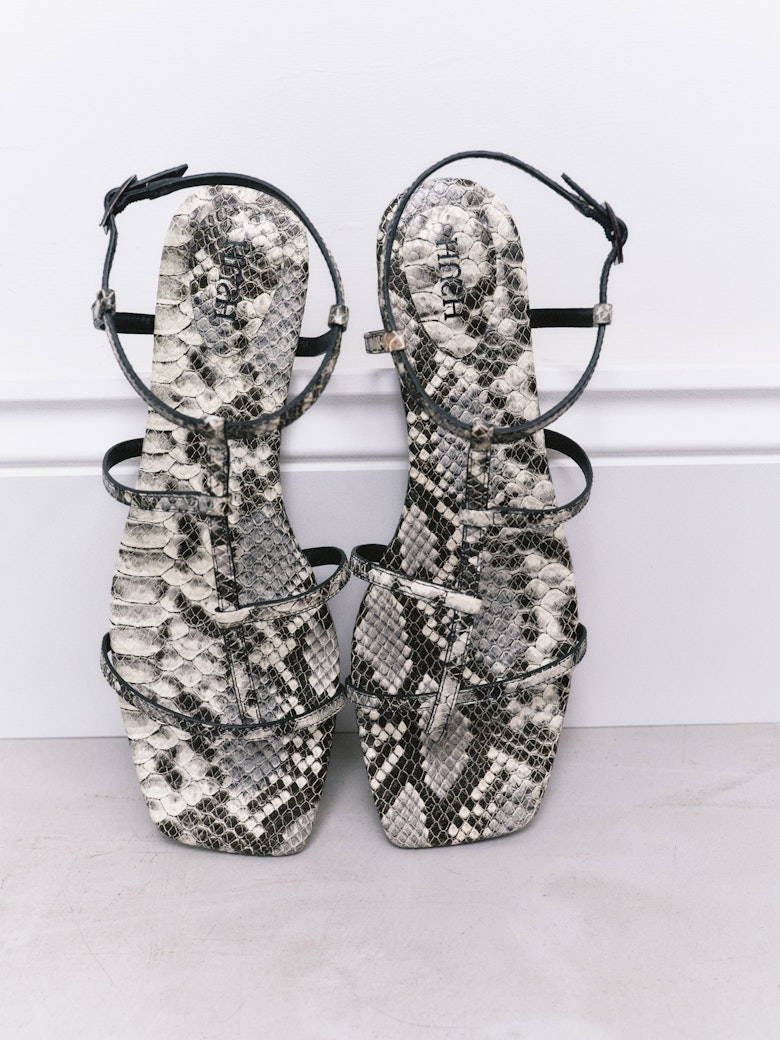 Leather Strappy Low Heel Sandals